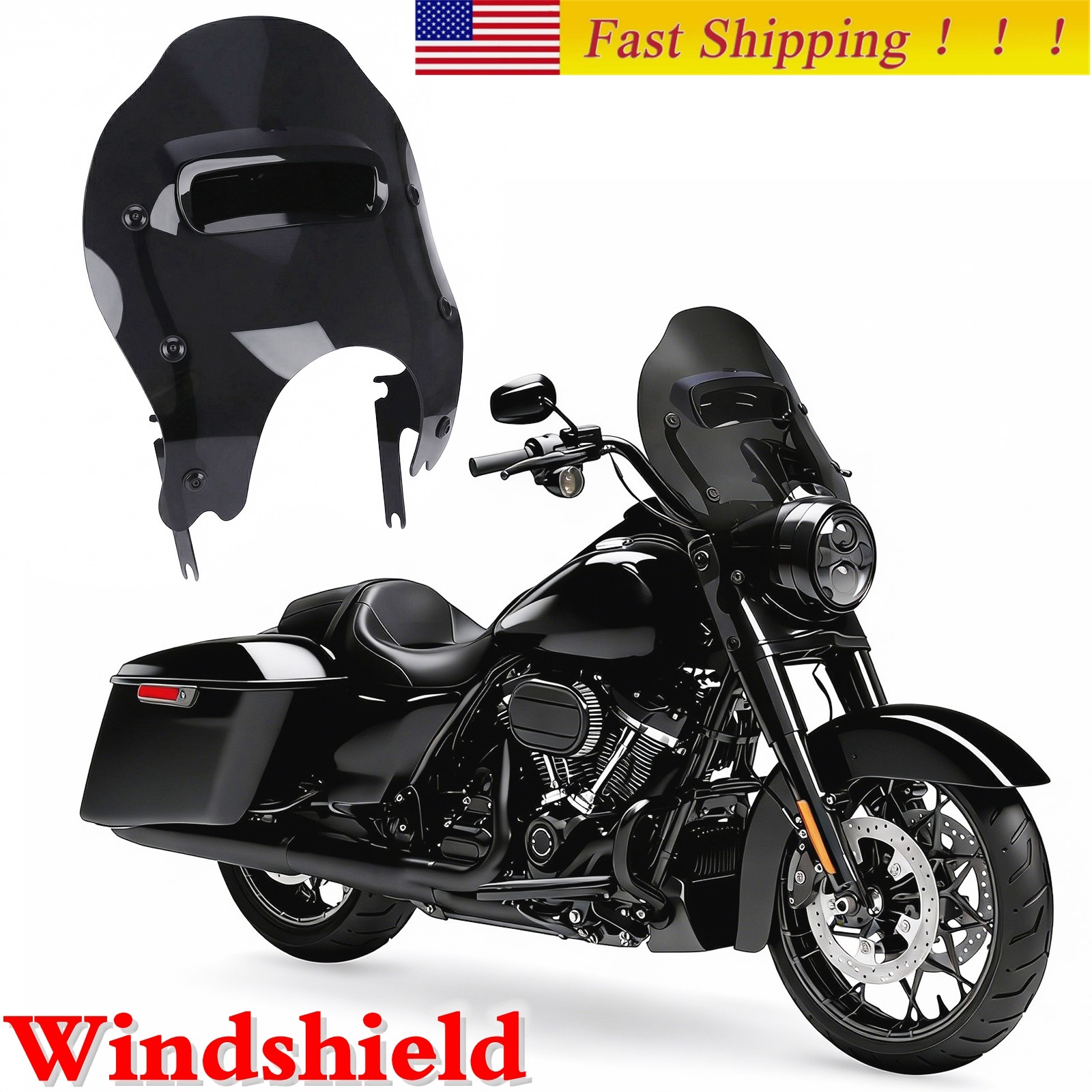 Black Windshield Vented Windscreen For Harley Touring Road King FLHR 1998-2023