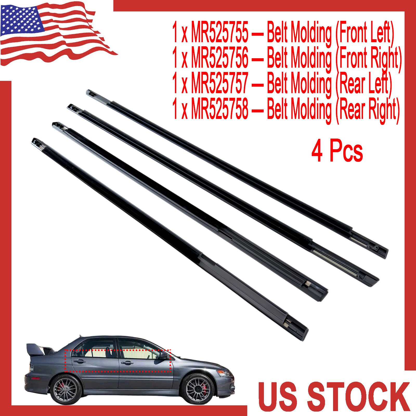 MR525755 MR525757 For Mitsubishi Lancer 2002-2007 New Front & Rear Molding Set