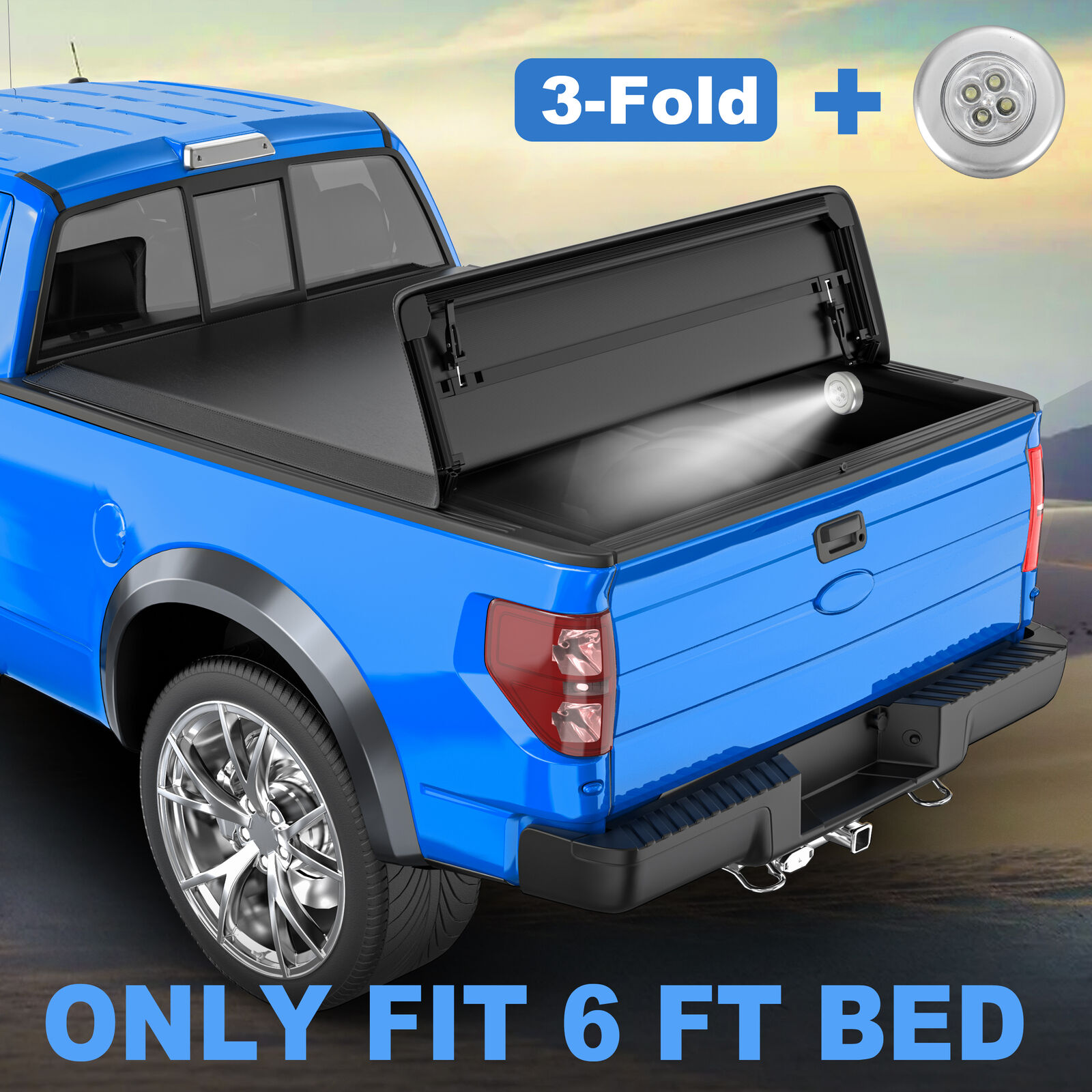 6FT Bed 3-Fold Tonneau Cover For 2005-2015 Toyota Tacoma Truck w/Lamp Waterproof