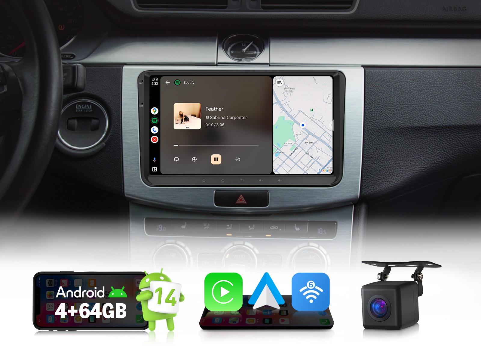 Eonon VWX7A Android 14 Car Stereo for VW Golf Passat Wireless CarPlay CANBUS DSP
