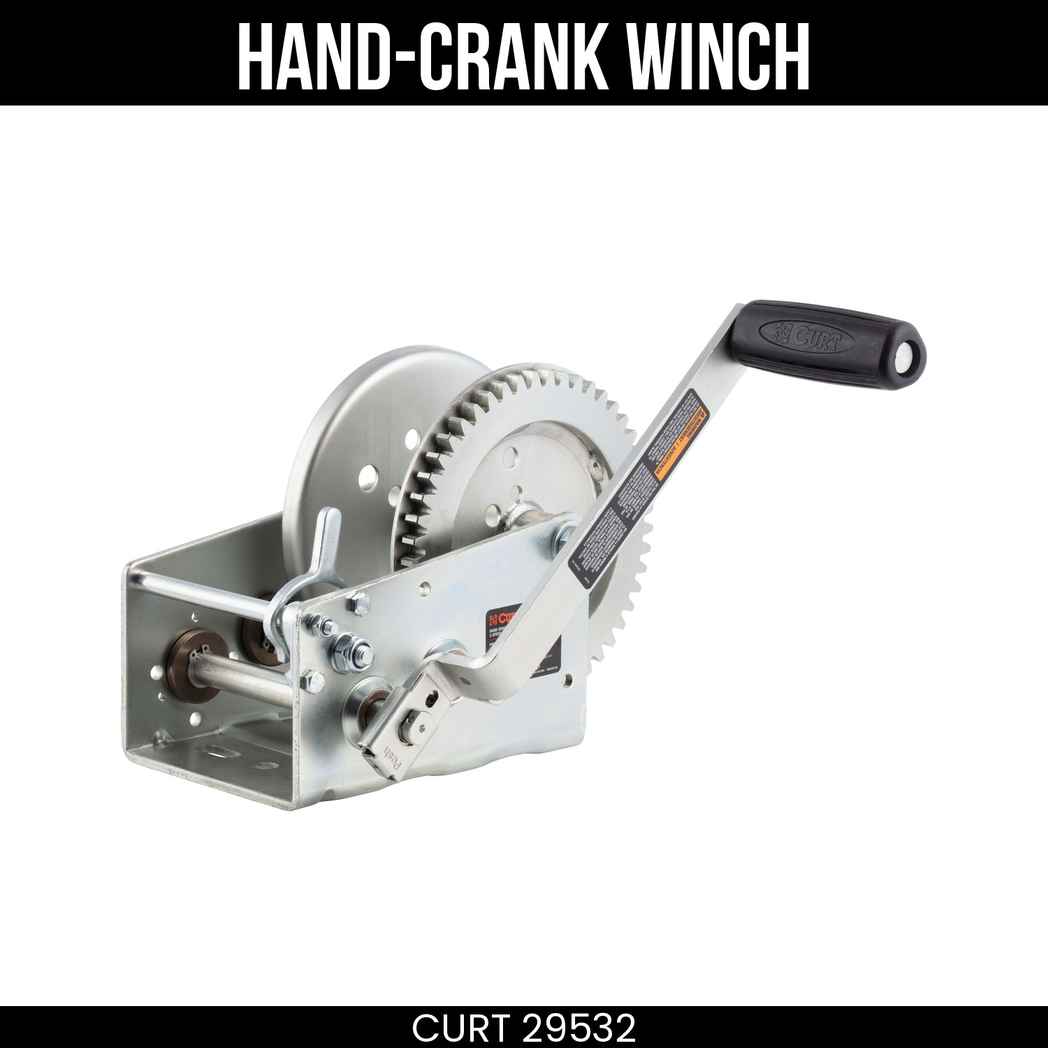 CURT Hand Crank Two-Speed Trailer WIn 3200 lb Capacity with 9.6 In Handle 29532