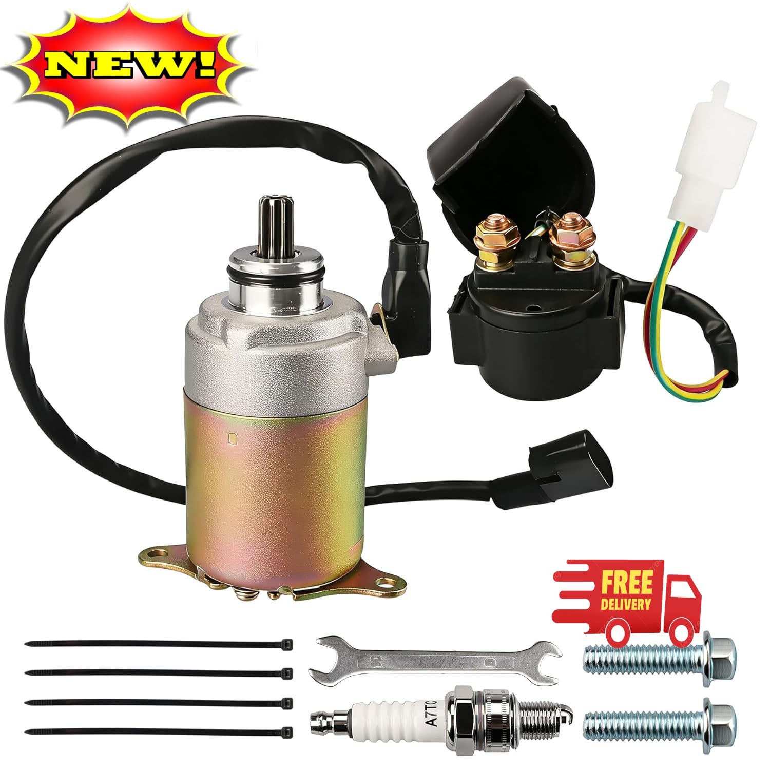 Motor de arranque GY6 + relé de arranque con solenoide. Compatible con ATV, kart