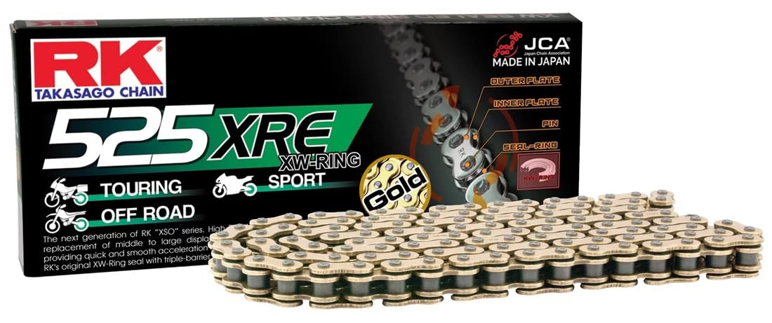 RK Racing Chain GB525XRE-110 Gold 110 Link XW-Ring Chain with Connecting Link