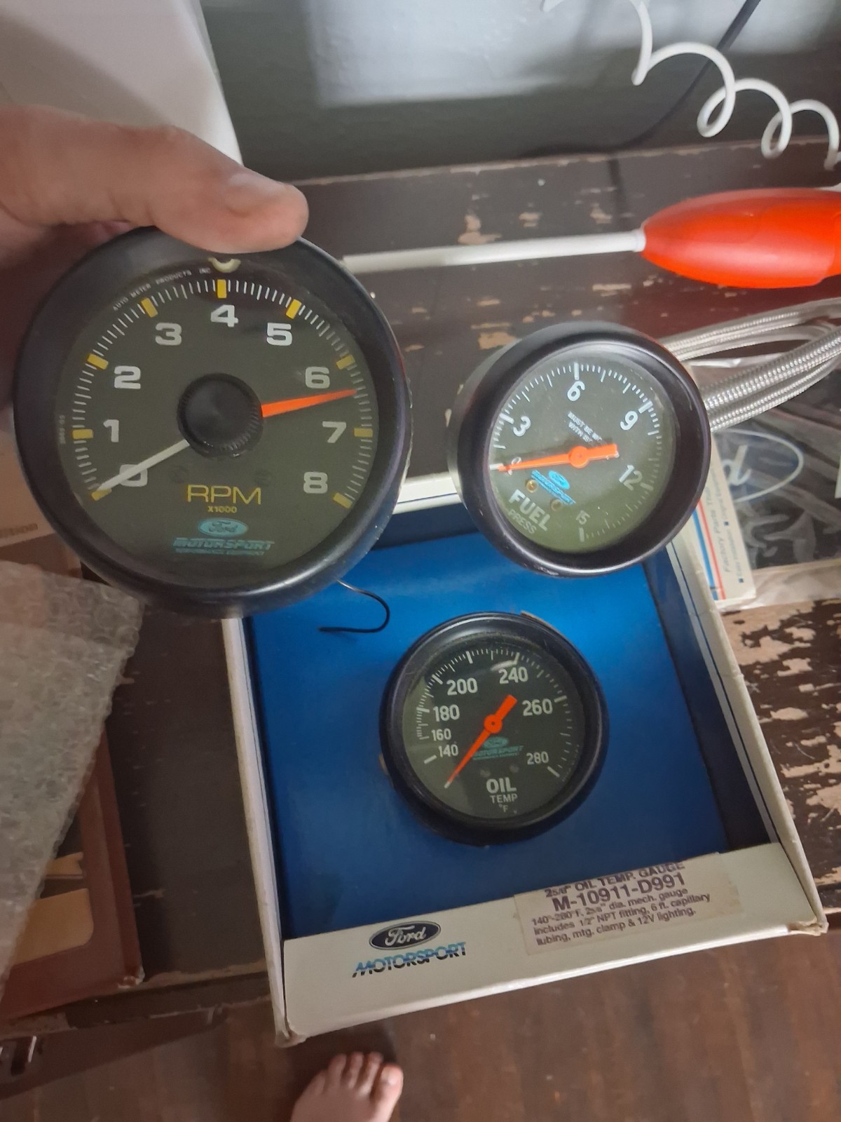 Ford Motorsport Autometer Gauge Lot, Tachometer, Oil Temp, Fuel Pressure Ford Motorsport Autometer Gauge Lot, Tachometer, Oil Temp, Fuel Pressure