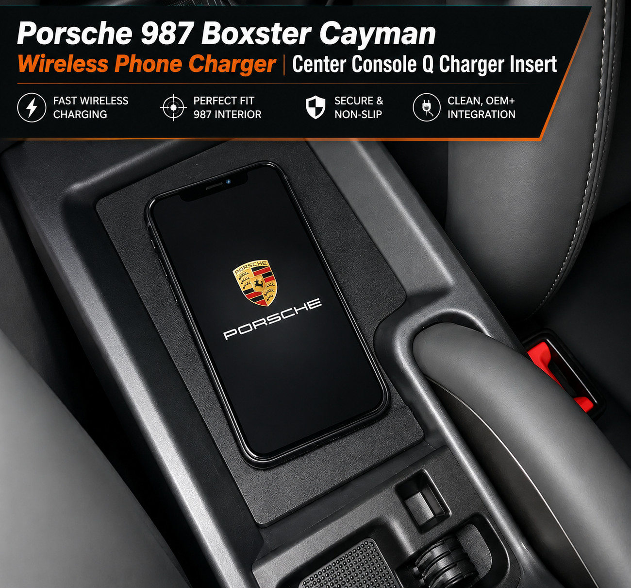 Porsche 987 Boxster Cayman Wireless Phone Charger | Center Console Q Charger 