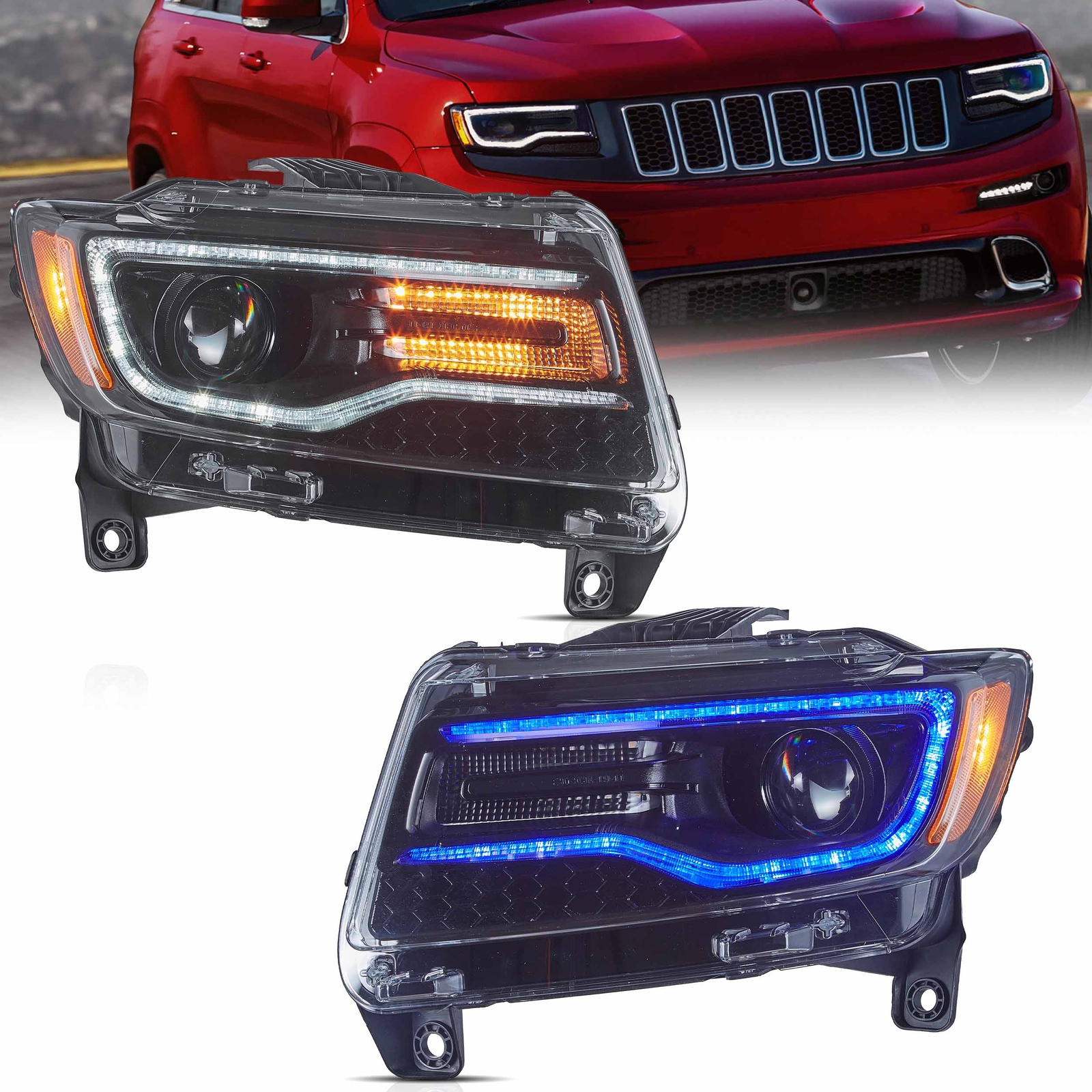 VLAND LED Headlights For 2011 2012 2013 Jeep Grand Cherokee W/ Blue Animation