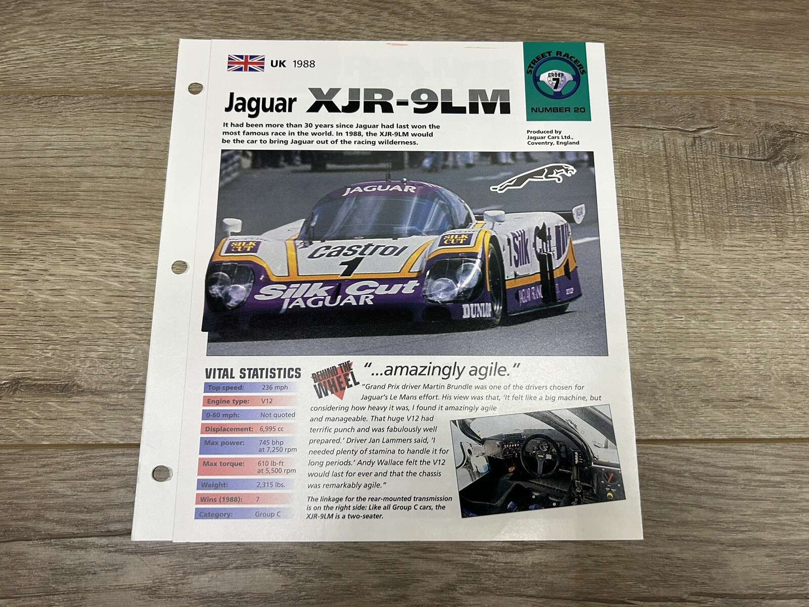 Hot Cars Street Racers Jaguar XJR 9LM #20 Folder Brochure Spec Sheet