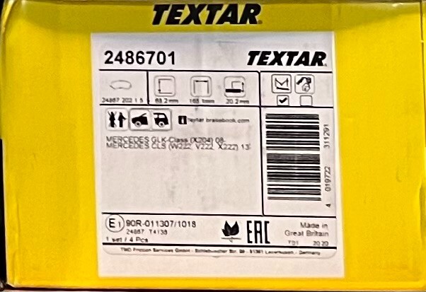 TEXTAR BRAKE PAD SET 2486701 FRONT MERCEDES GLK X204 CLS W222