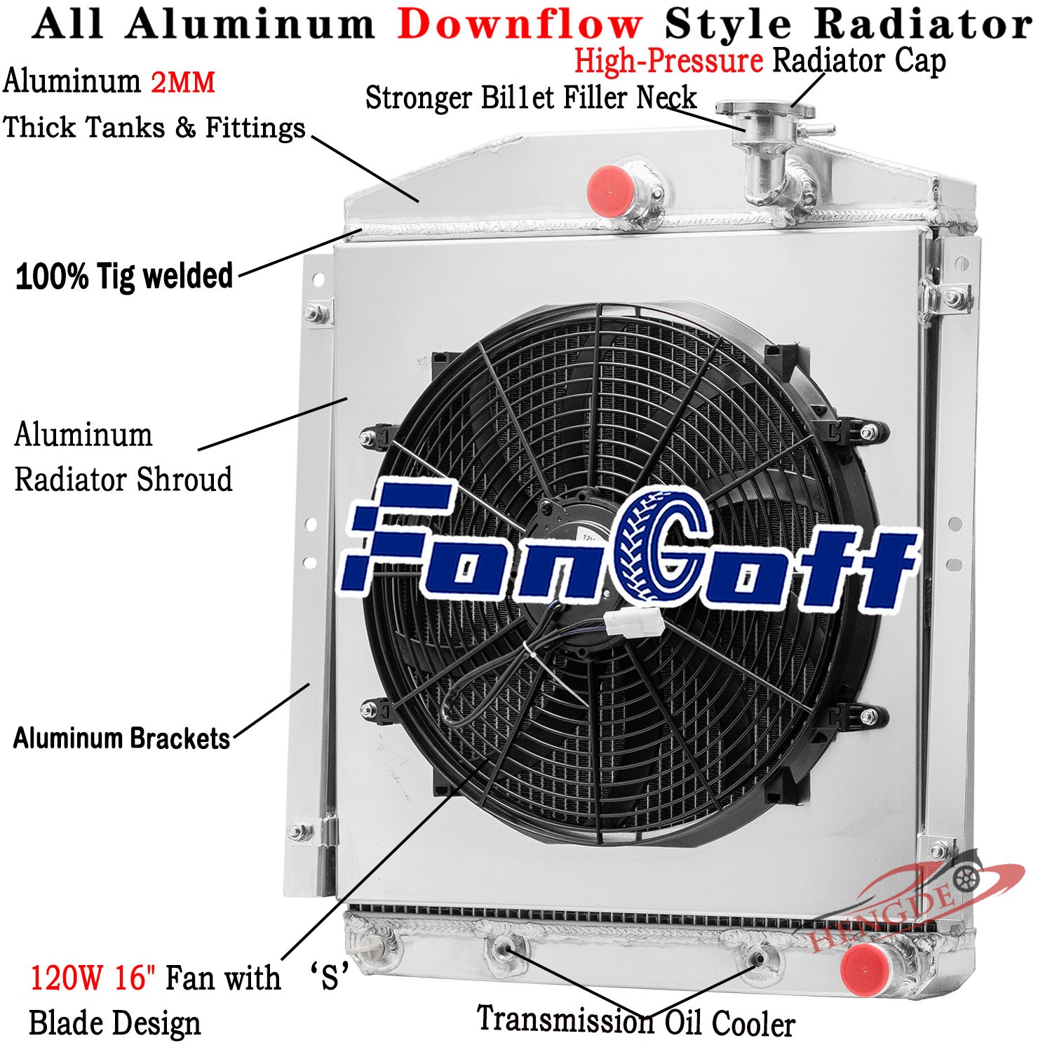 3 Row Radiator Shroud Fan Fit 1948-1954 Chevy GMC Truck 3100 3600 3700 AT CC4854