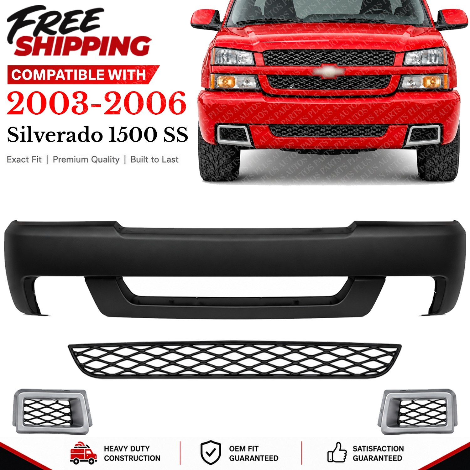 Front Bumper Cover Primed & Grille Assembly Kit For 2003-2006 Silverado 1500 SS
