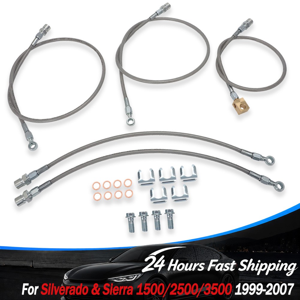 Stainless Brake Lines Hose For 1999-07 Chevy Silverado GMC Sierra 1500/2500/3500