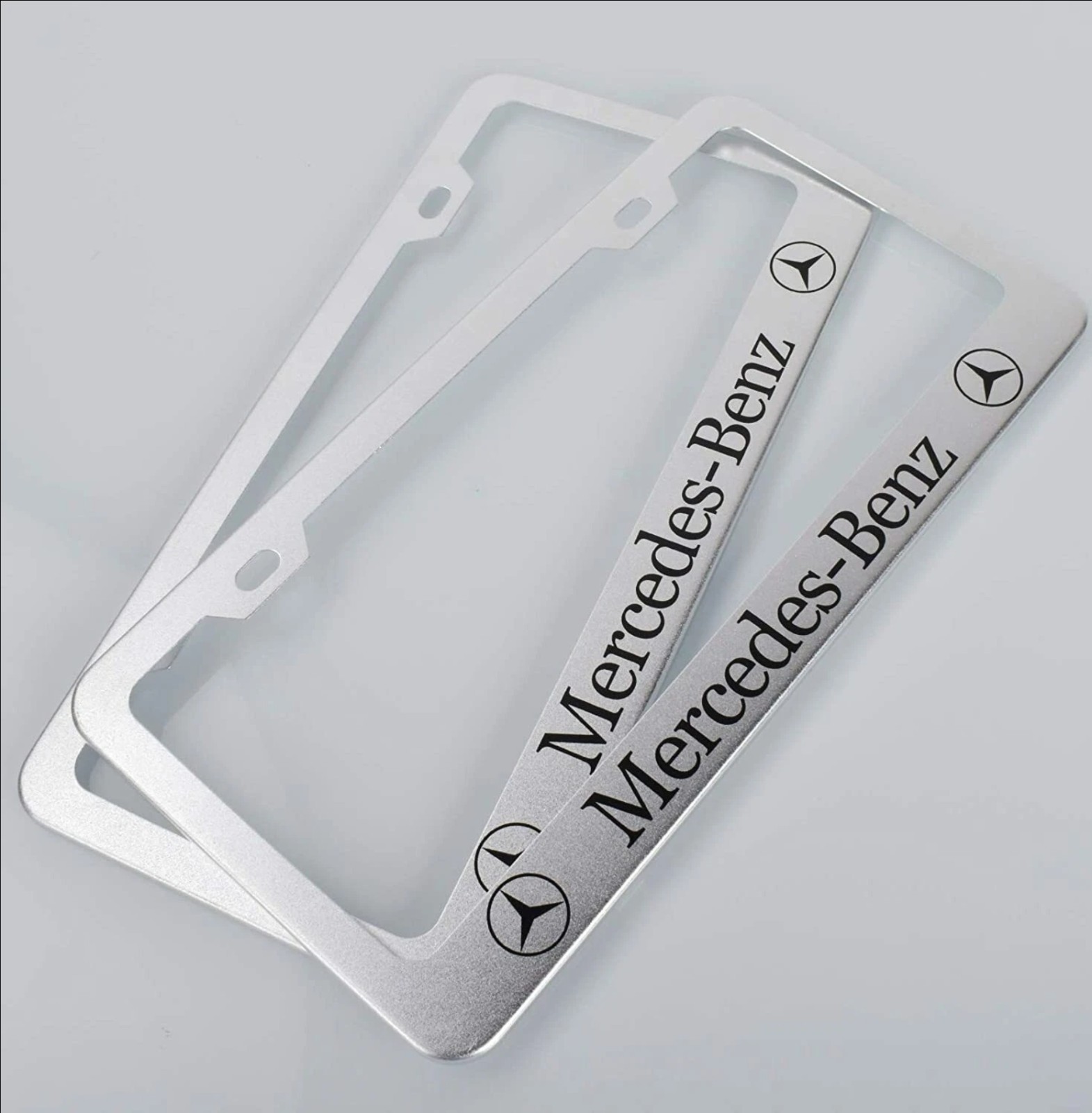 2 pcs -Mercedes Benz- Silver Stainless Steel License Plate Frame 2 pcs -Mercedes Benz- Silver Stainless Steel License Plate Frame
