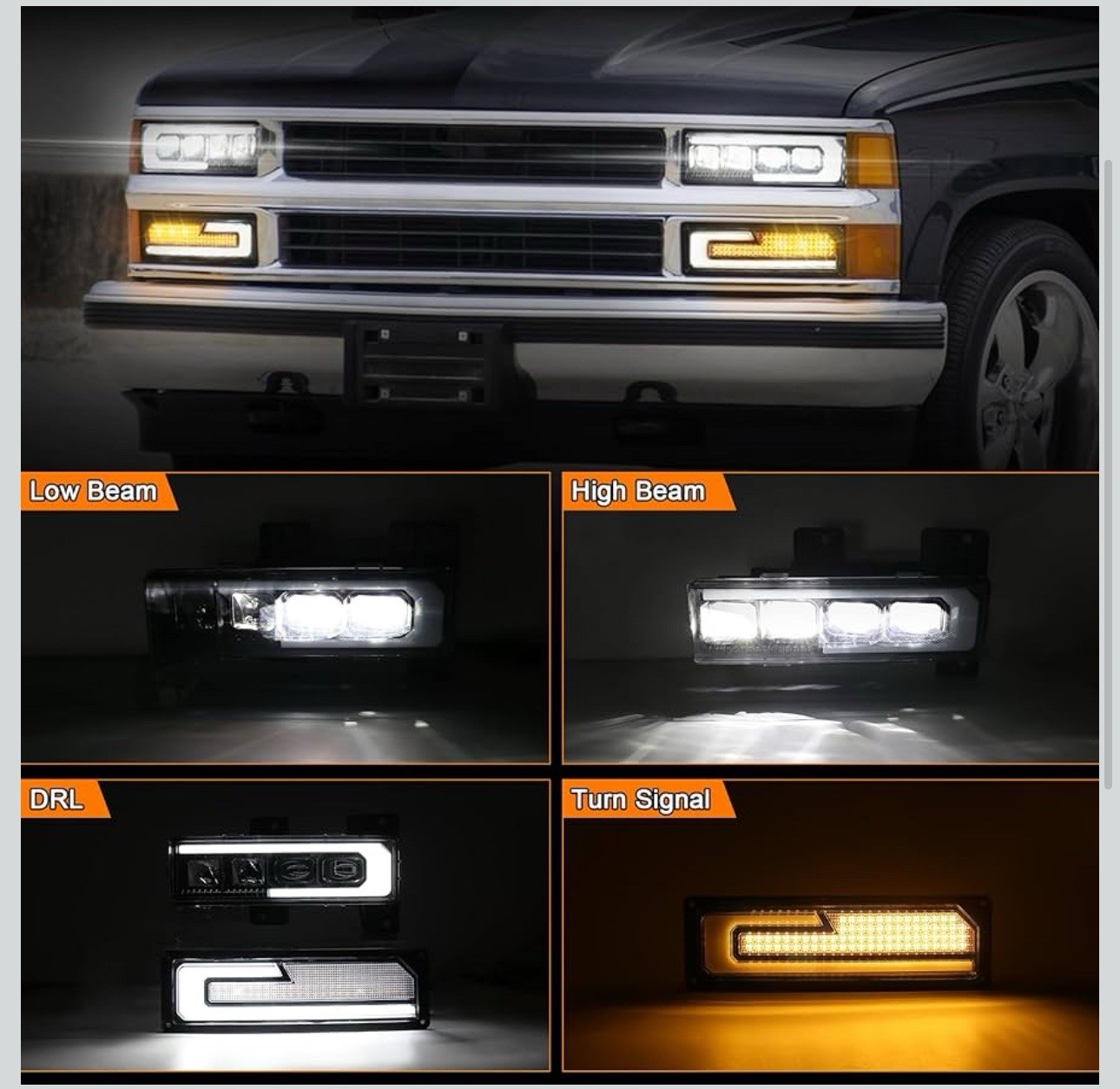  Anti-glare Headlights with Welcome DRL Turn Signal Compatible with 1988-1998