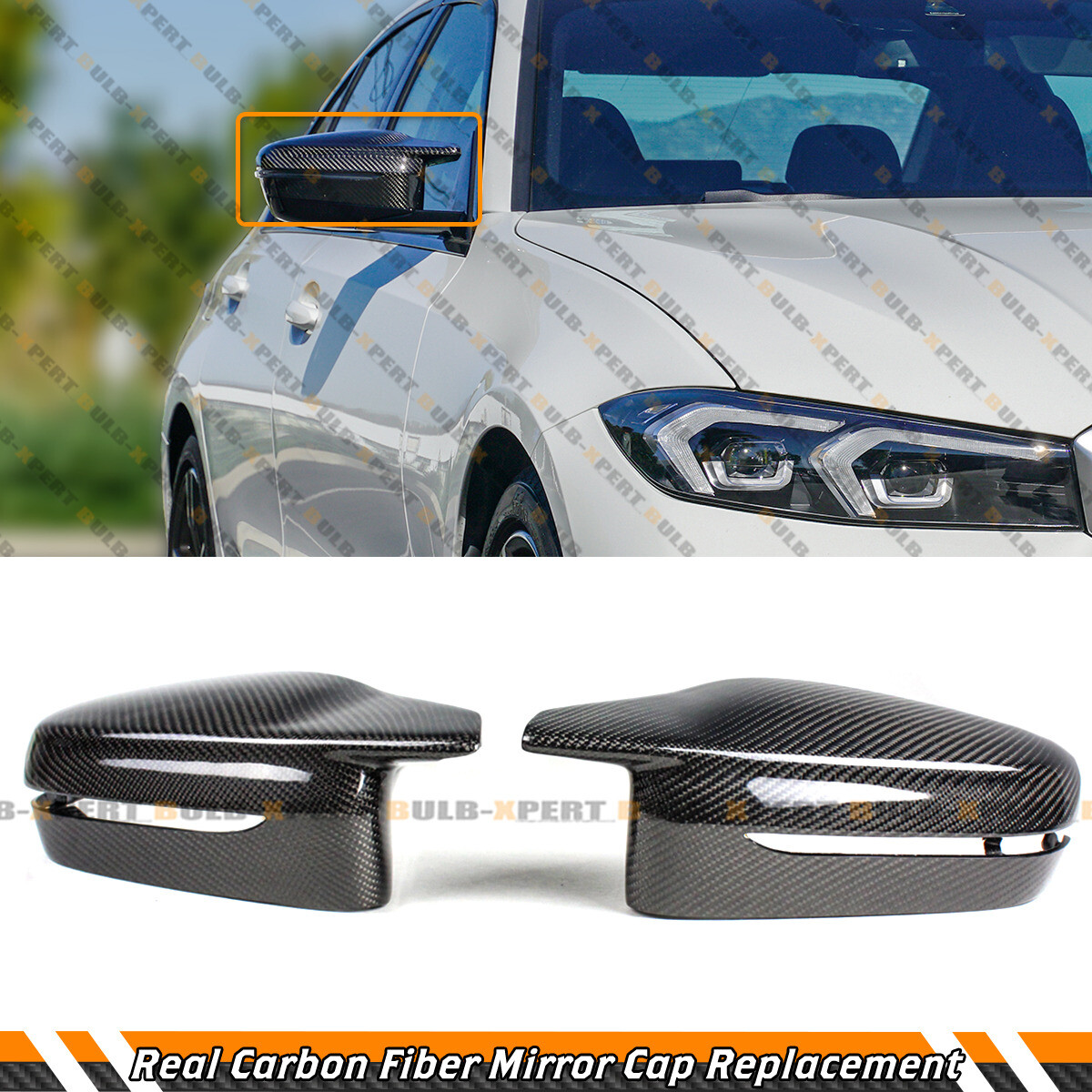 CARBON FIBER REPLACEMENT SIDE MIRROR CAPS FOR 23-26 BMW G20 G42 G26 M240i M340i