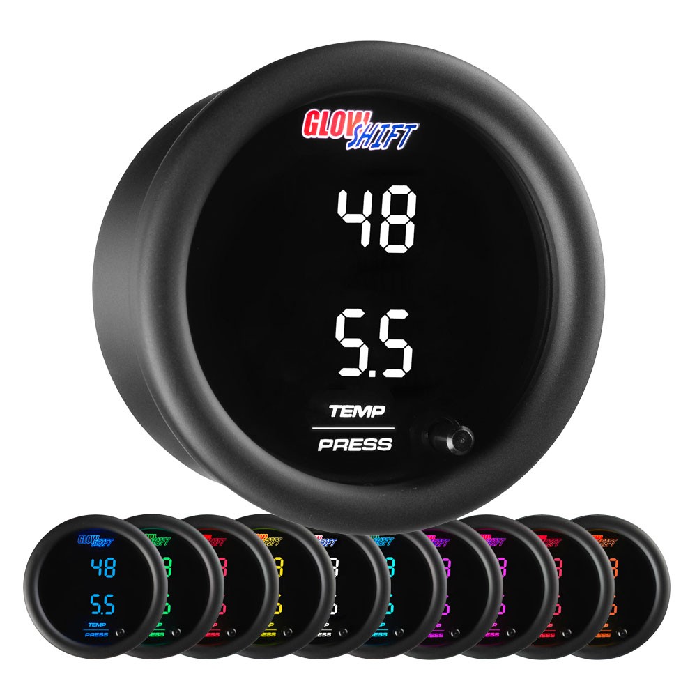 GlowShift Dual Digital Celsius Temp & Bar Pressure Gauge Kit w/ Sensor, 10 Color