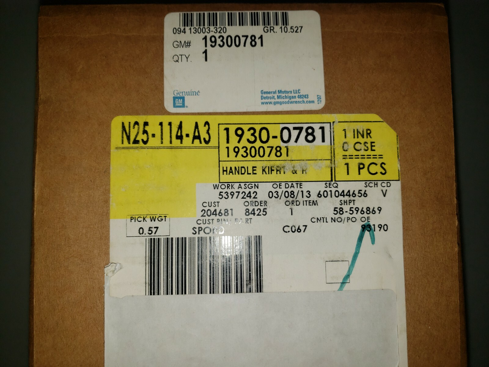Genuine GM Handle Kit 19300781 General Motors Set