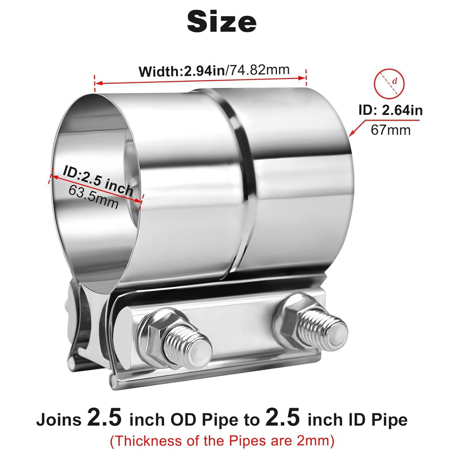 4/8pcs 2/2.5/3/3.5/4/5 Inch Lap Joint Exhaust Band Clamp Stainless Steel T304