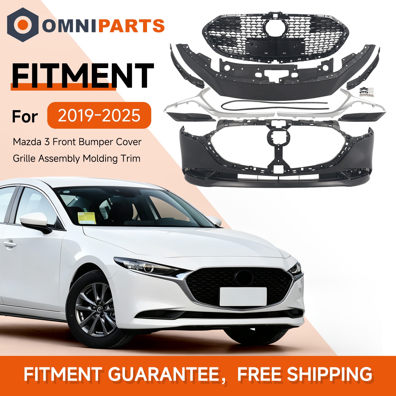 Fit For 2019-2025 Mazda 3 Complete Front Bumper Cover Grille Assembly OE Style