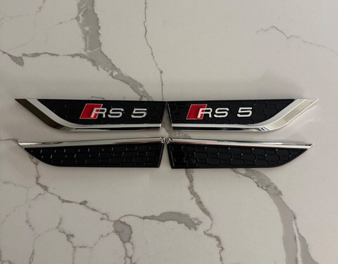 Audi RS5 (B9) Fender Badge Door Emblems Chrome 4-set Logo Full Set