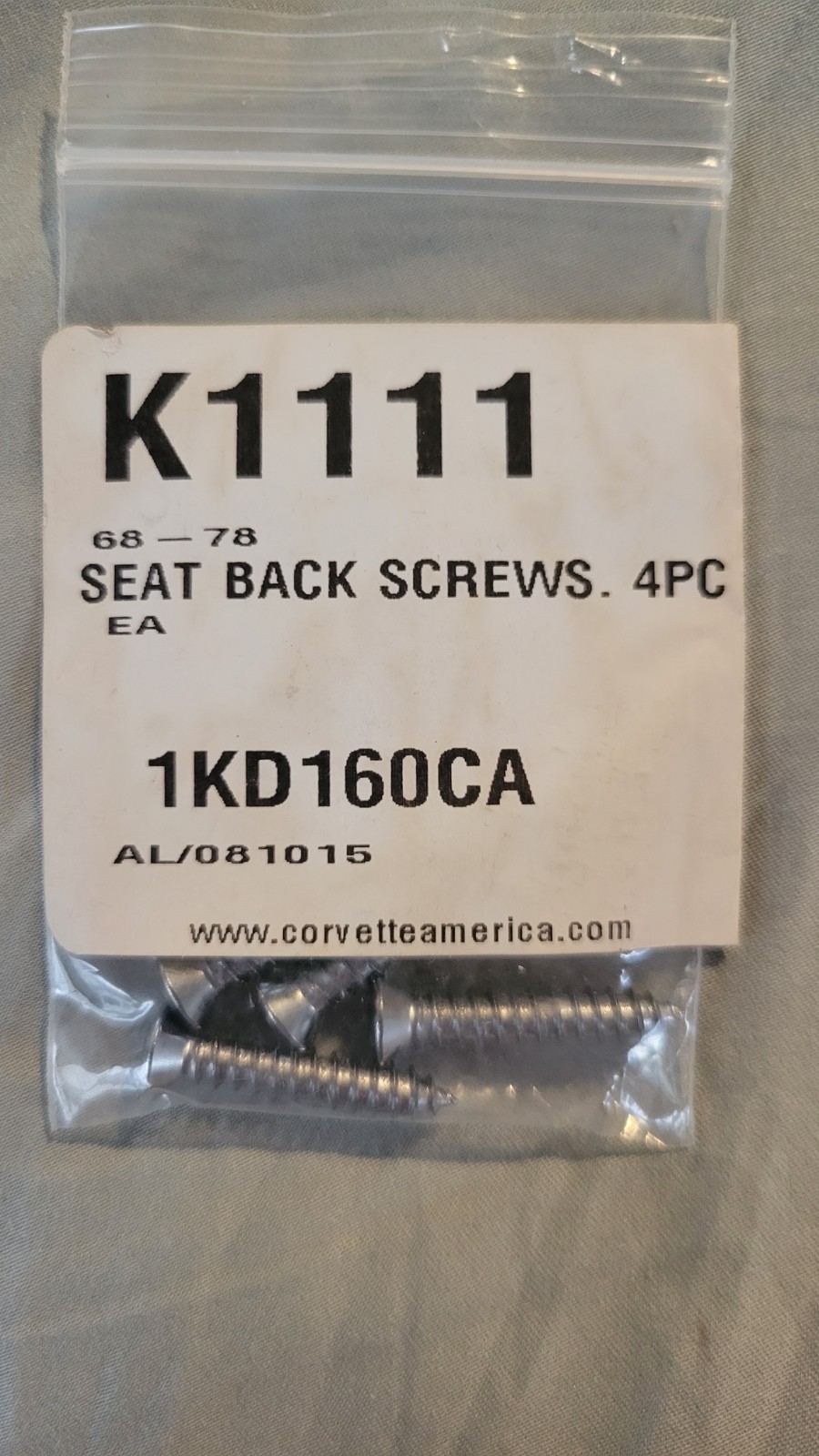 Seat Back Mount Screws 4 pc For 68-78 Corvette Seat Back Mount Screws 4 pc For 68-78 Corvette