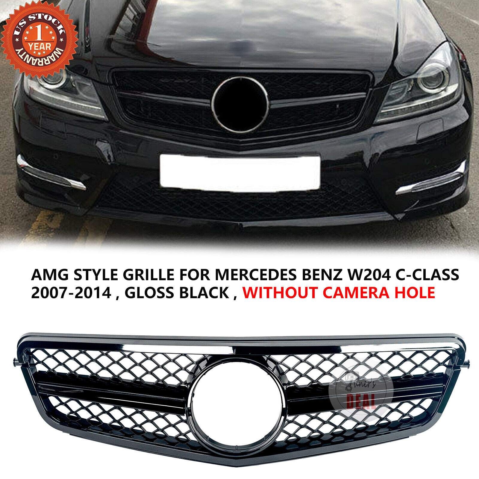 C63 AMG Style Grille Glossy Black For Mercedes Benz W204 2007-2014 C250 C300 350