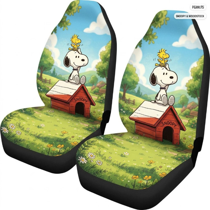Snoopy Car Seat Covers Woodstock Peanuts Cartoon Front Seat Protector Set TN1570 Snoopy Car Seat Covers Woodstock Peanuts Cartoon Front Seat Protector Set TN1570
