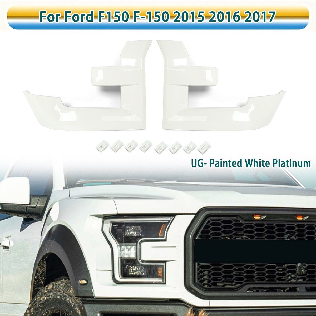 White Platinum Front Grille Trim Headlight Bezel For 2015-2017 Ford F-150 F150