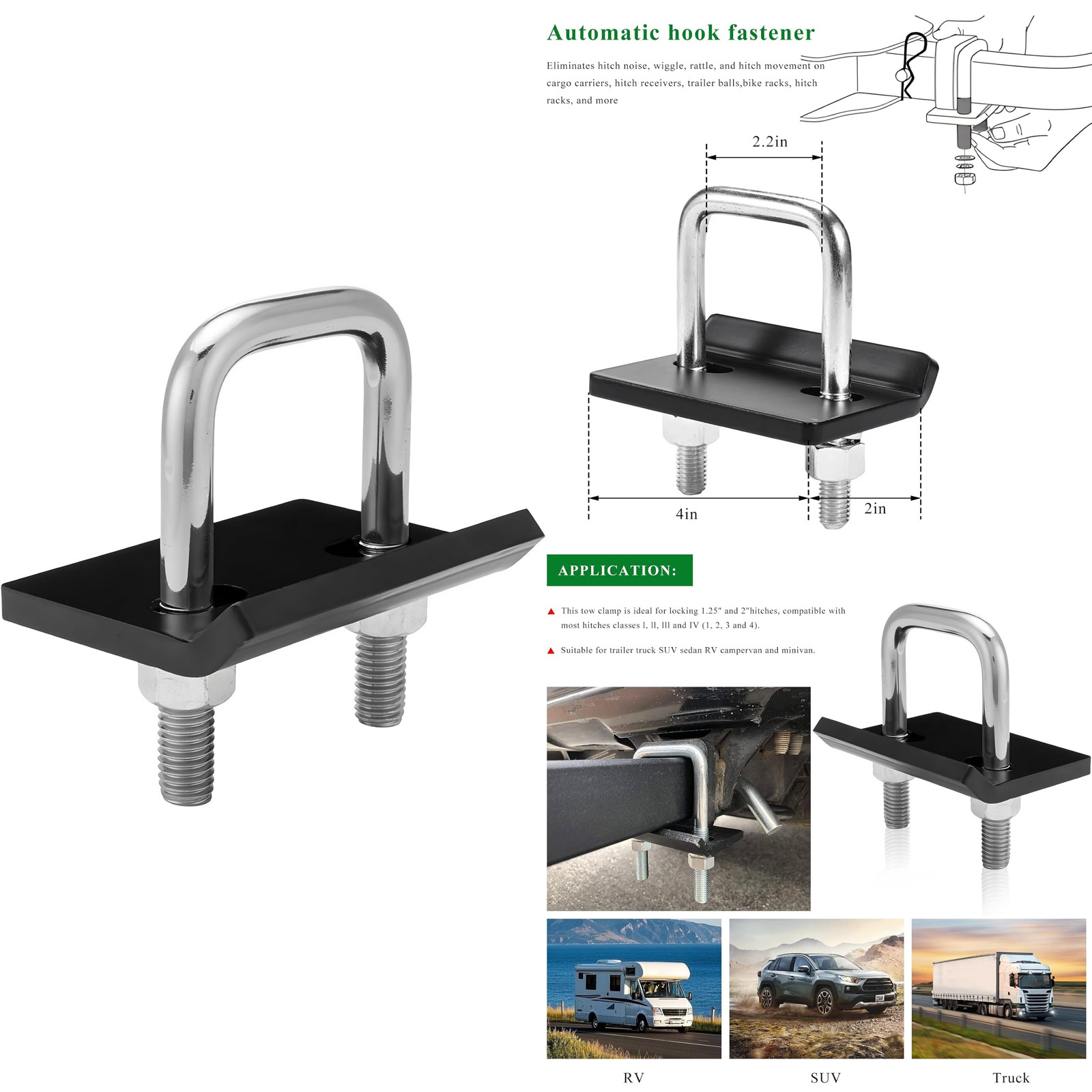 Heavy Duty Hitch Tightener, Rustproof Steel Clamp for 1.25 2 Inch Receivers