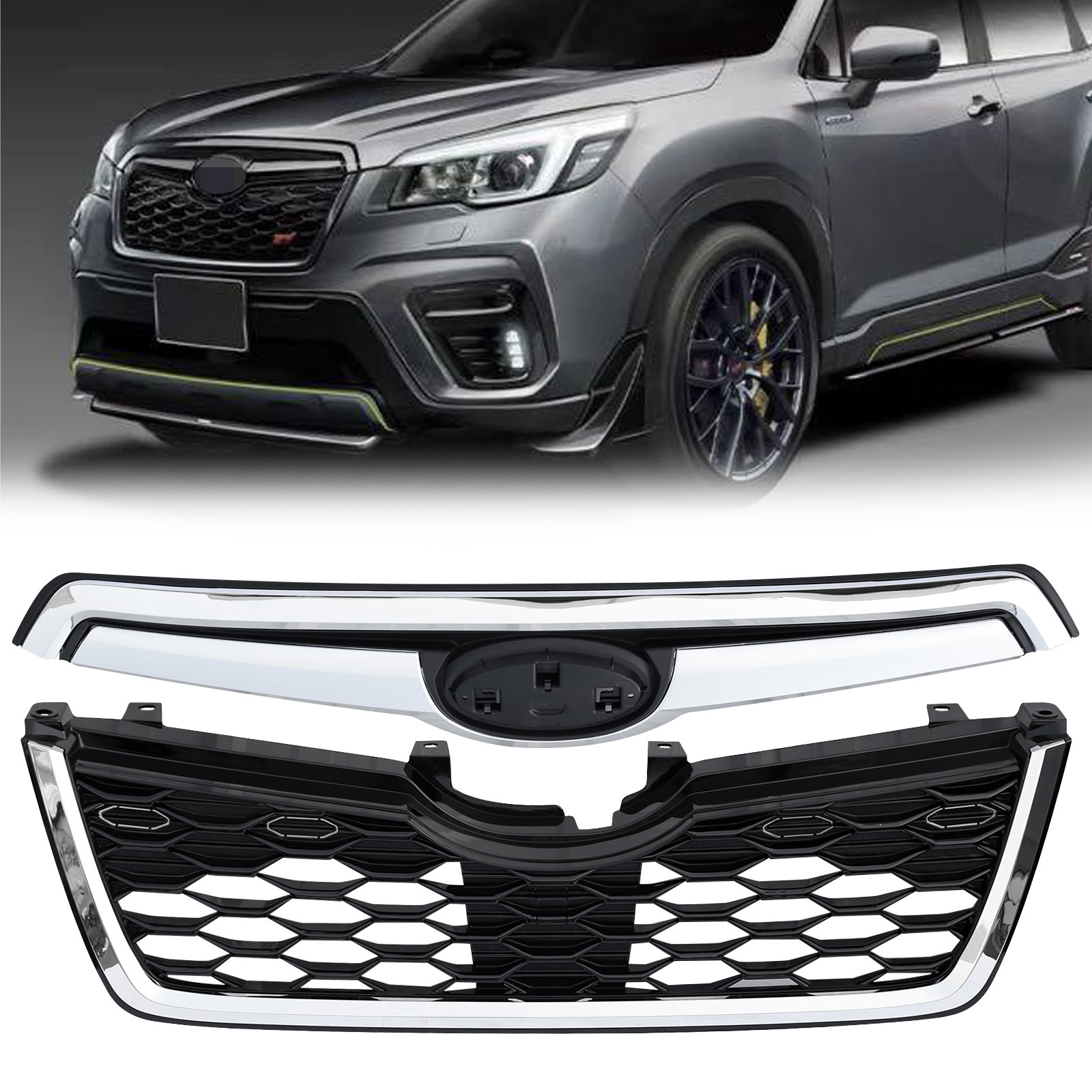 For 2019 2020 2021 Subaru Forester Front Upper Grille Assembly w/Chrome Tirm For 2019 2020 2021 Subaru Forester Front Upper Grille Assembly w/Chrome Tirm