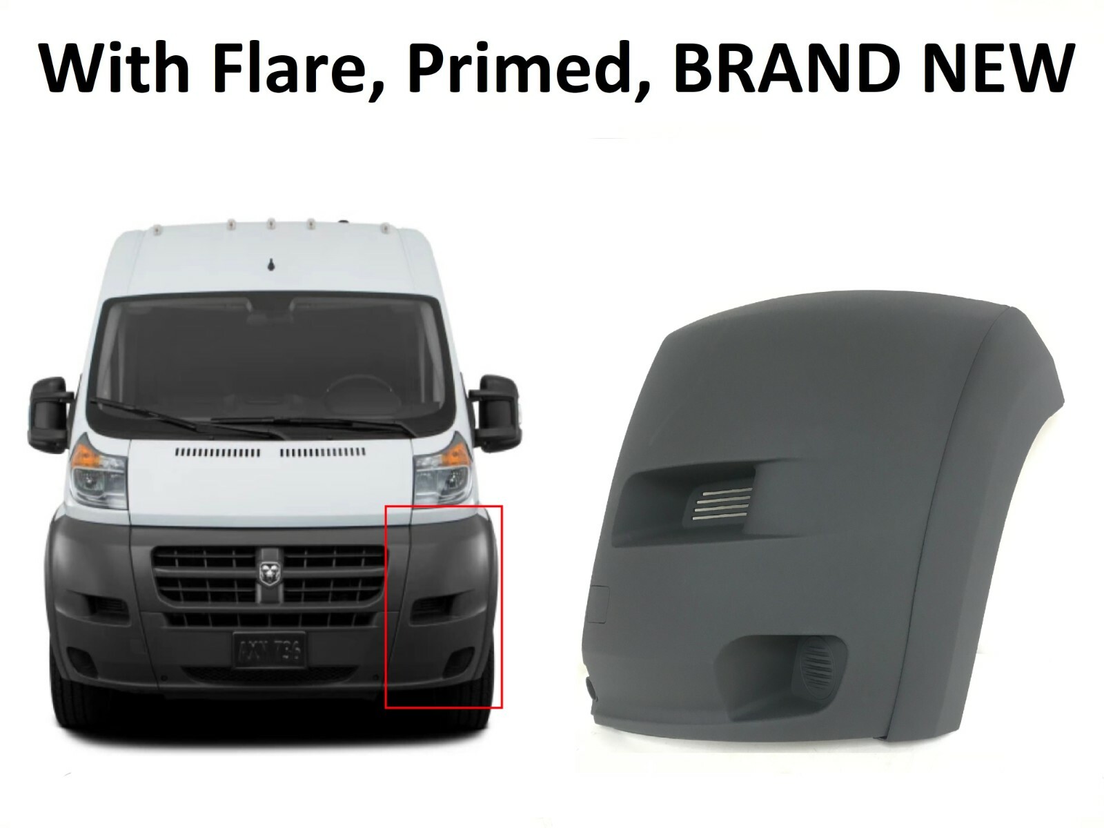 Fits 2014-2018 Ram ProMaster Left Front Bumper Side Cover Cap w Flare Driver LH Fits 2014-2018 Ram ProMaster Left Front Bumper Side Cover Cap w Flare Driver LH