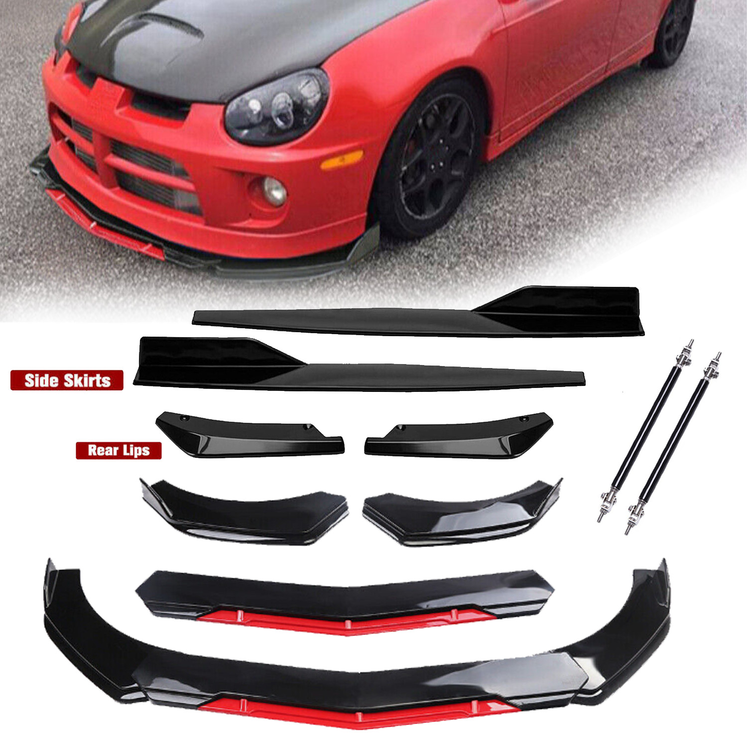 For Dodge Neon SRT-4 SXT RT Front Rear Bumper Lip Spoiler Splitter Gloss Black