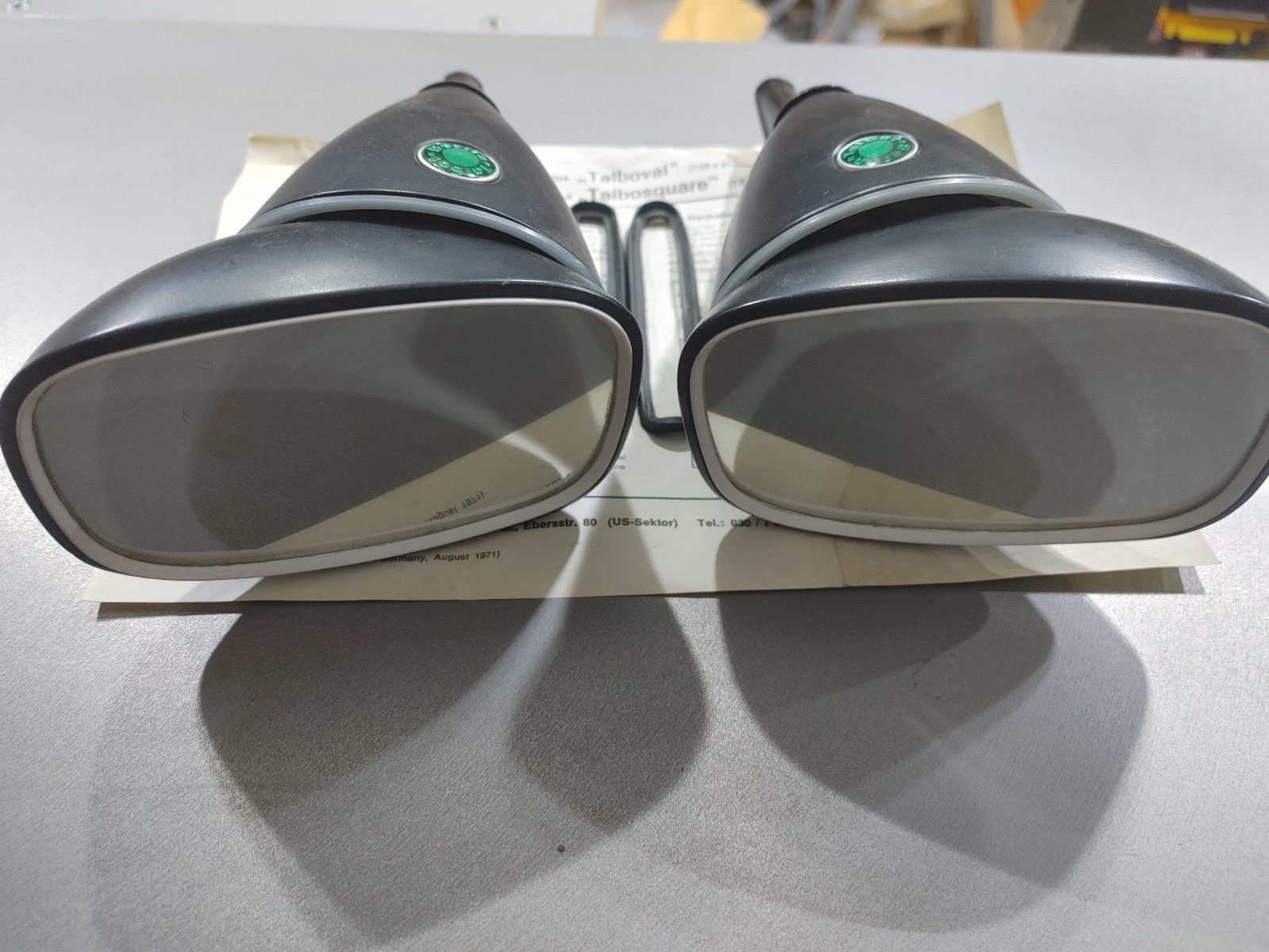 NOS Pair of Green Dot Talbot Berlin 333 Oval Head Aluminum Racing Mirrors black NOS Pair of Green Dot Talbot Berlin 333 Oval Head Aluminum Racing Mirrors black