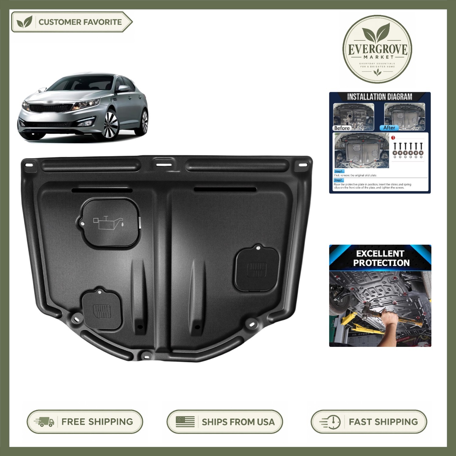 Upgraded Engine Splash Shield for Kia Optima 2011-2015: Protects Against Debris