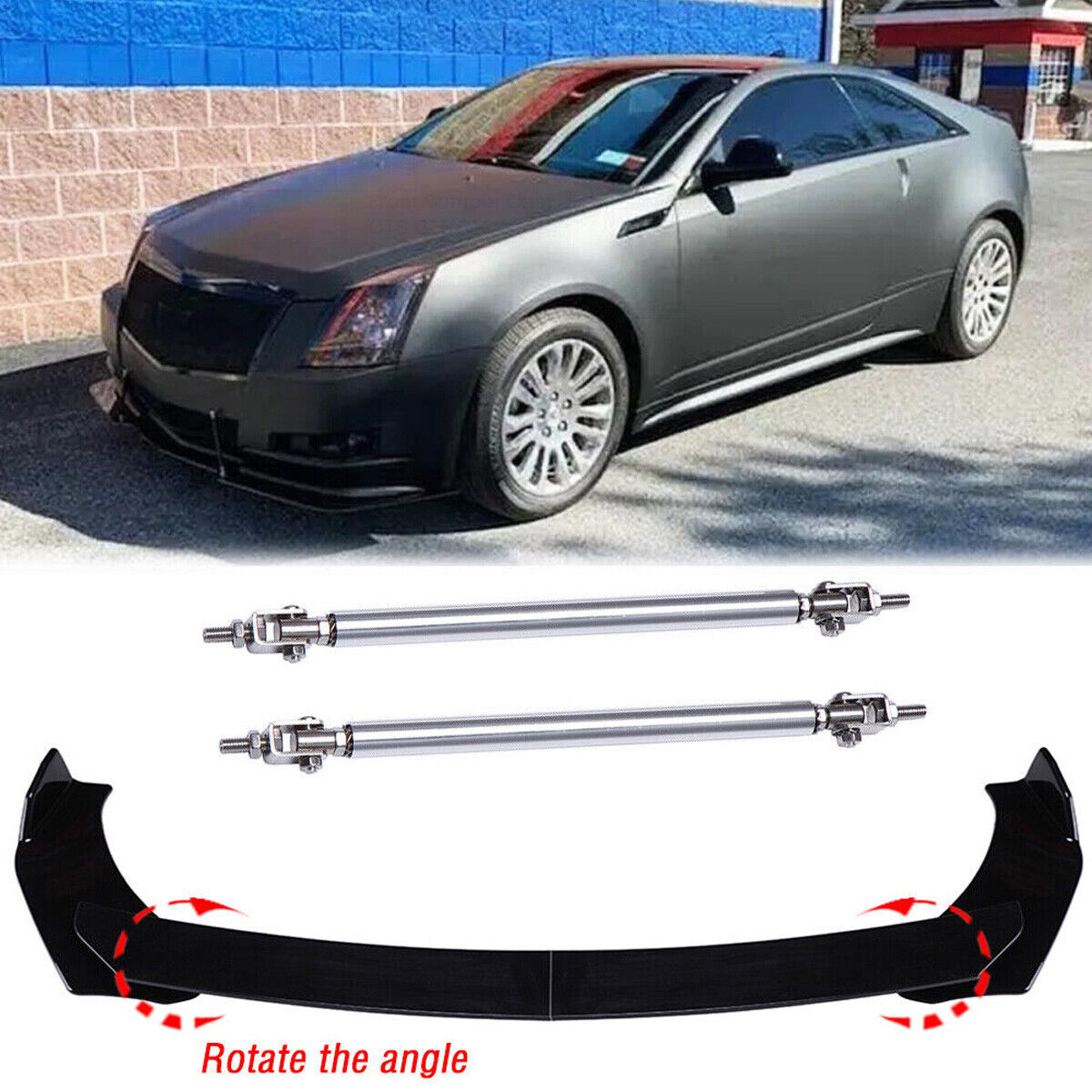 Front Bumper Chin Lip Spoiler Splitter + Strut Rods For Cadillac CTS CTS-V Coupe
