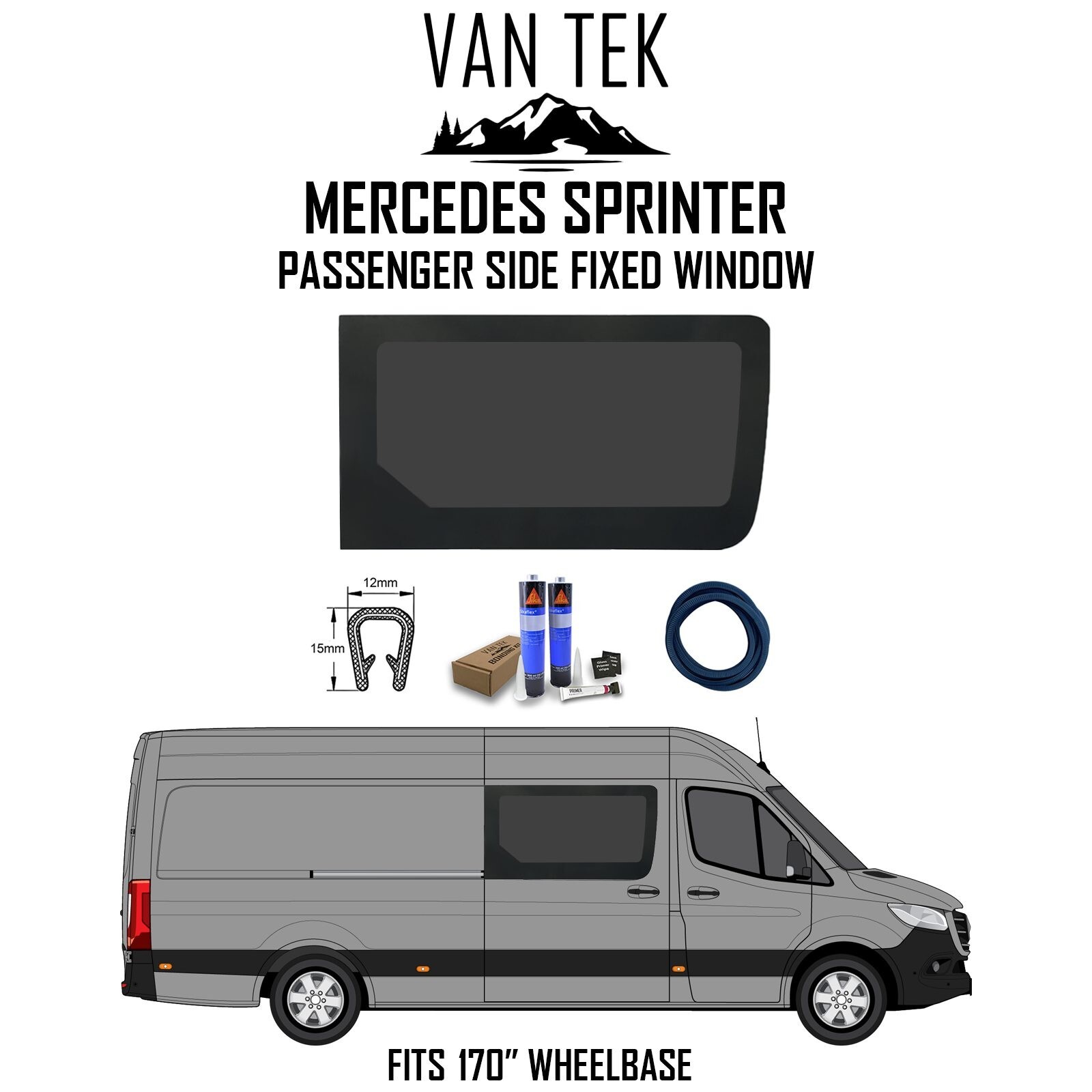 Fits 10-18 Mercedes Benz Sprinter Passenger Side Window Glass With Kit + Trim