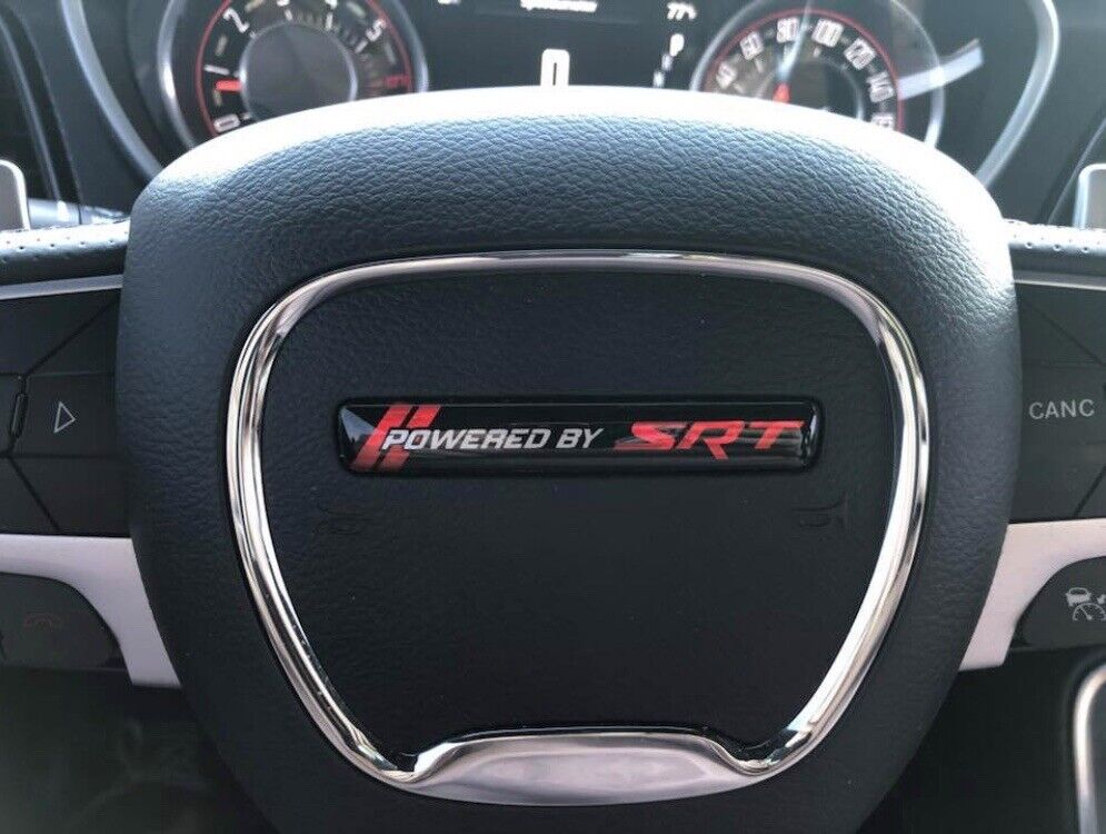 Powered by SRT Challenger/Charger Steering Wheel Badge (Red)