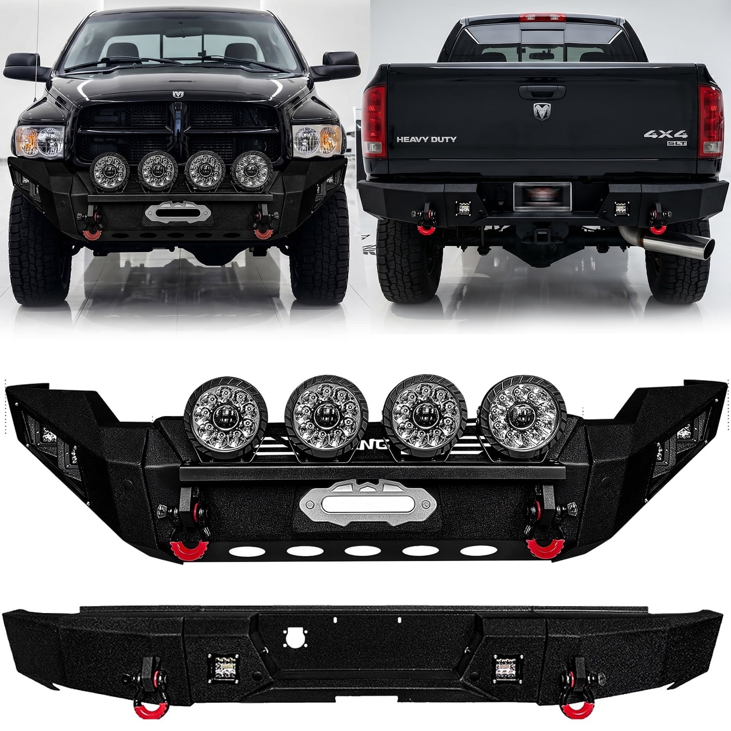 Vijay For 1994-2002 Dodge Ram 2500/3500 Front/Rear Bumpers W/Winch Plate& Lights
