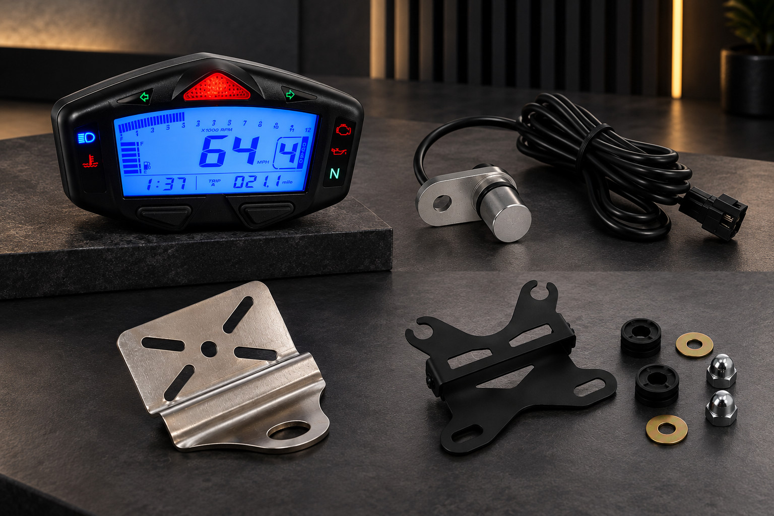 Koso North America DB-03R + Magnetic Speed Sensor + 2 Mounting Brackets Koso North America DB-03R + Magnetic Speed Sensor + 2 Mounting Brackets