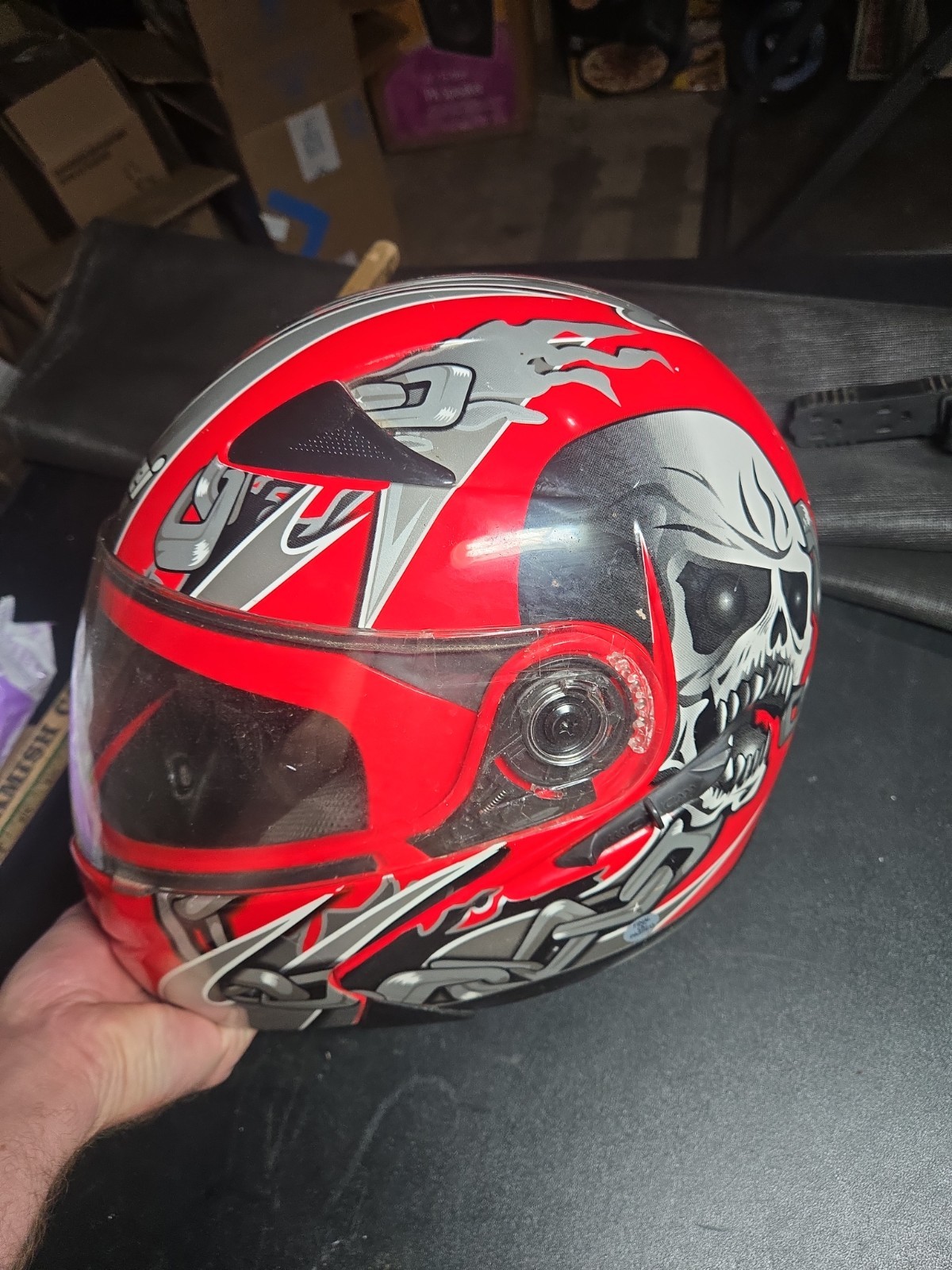 Masei Full Face Red SKELETON CHAINS Motorcycle Bike DOT HELMET Size M Masei Full Face Red SKELETON CHAINS Motorcycle Bike DOT HELMET Size M