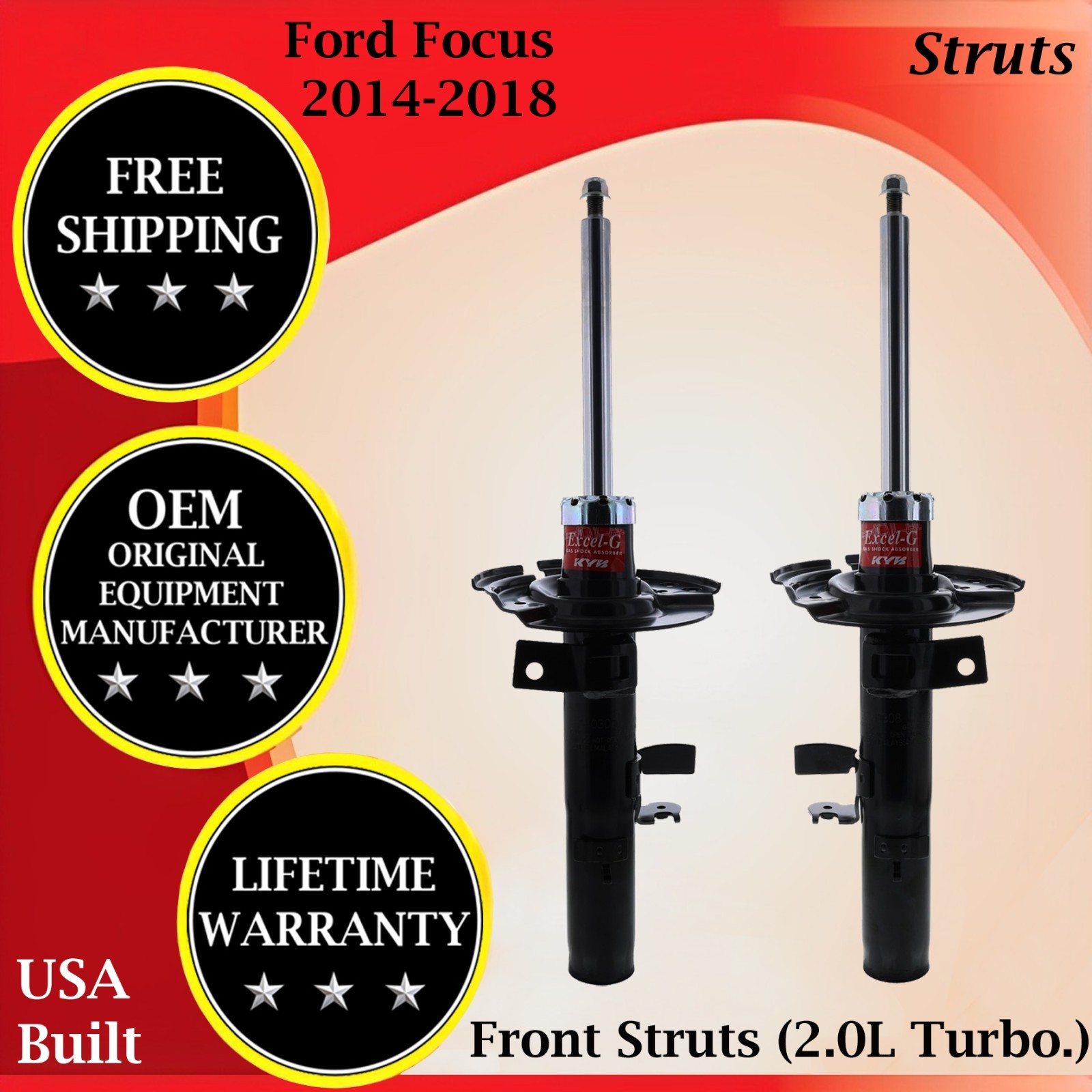 KYB OEM Front Struts For 2014-2018 Ford Focus Lifetime Warranty