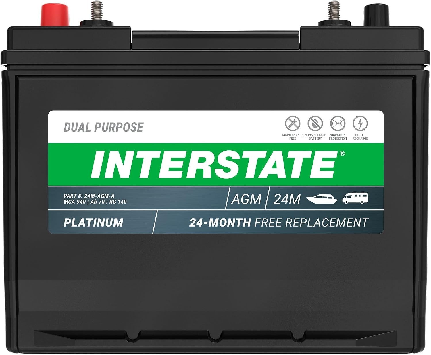 Interstate Batteries Marine/RV Group Size 24 Dual Purpose AGM Battery 12V 70Ah