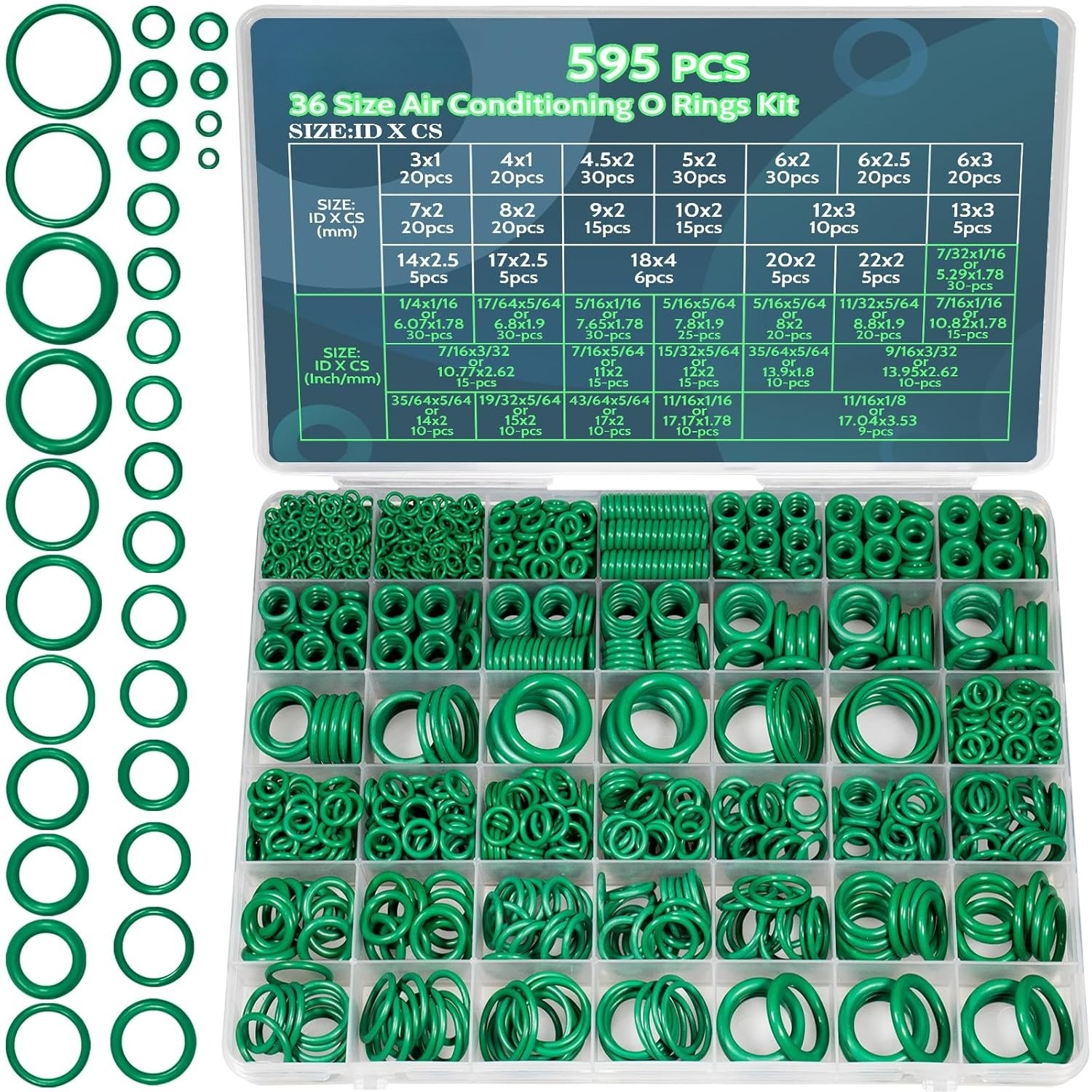 595Pcs Car Seal Rubber O-Rings Assortment Set Compressor Automotive A/C Plumbing