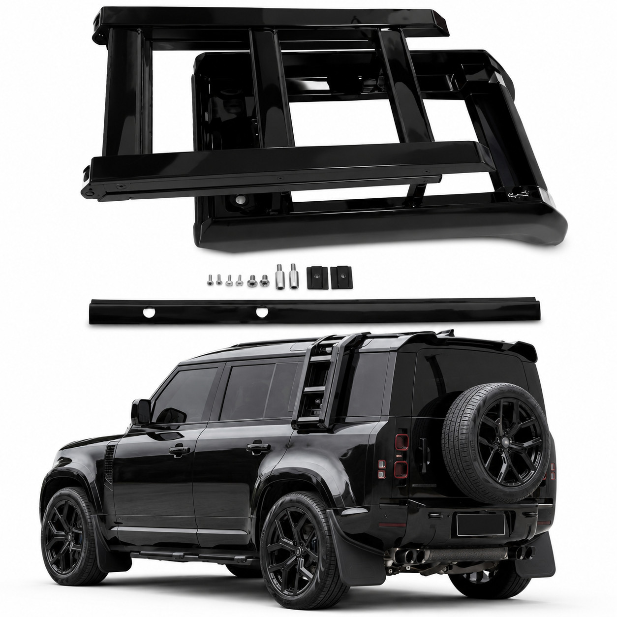 Side Roof Rack Access Ladder for Land Rover Defender 110 2020-2026 Gloss Black