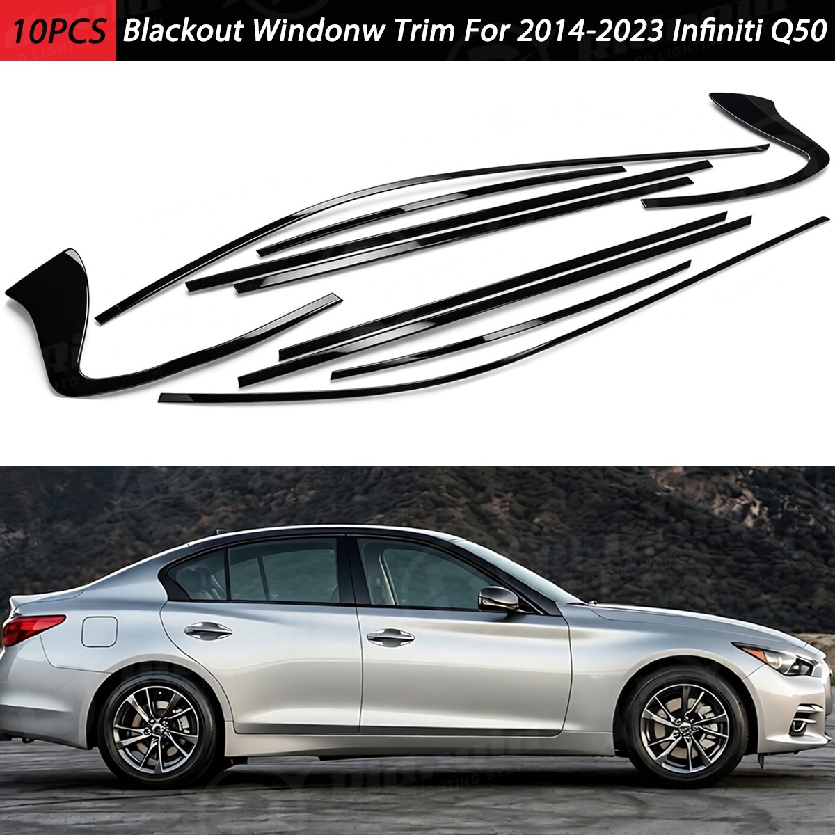 Chrome Delete Blackout Overlay Fit For 2014-2023 Infiniti Q50 Sedan Window Trim