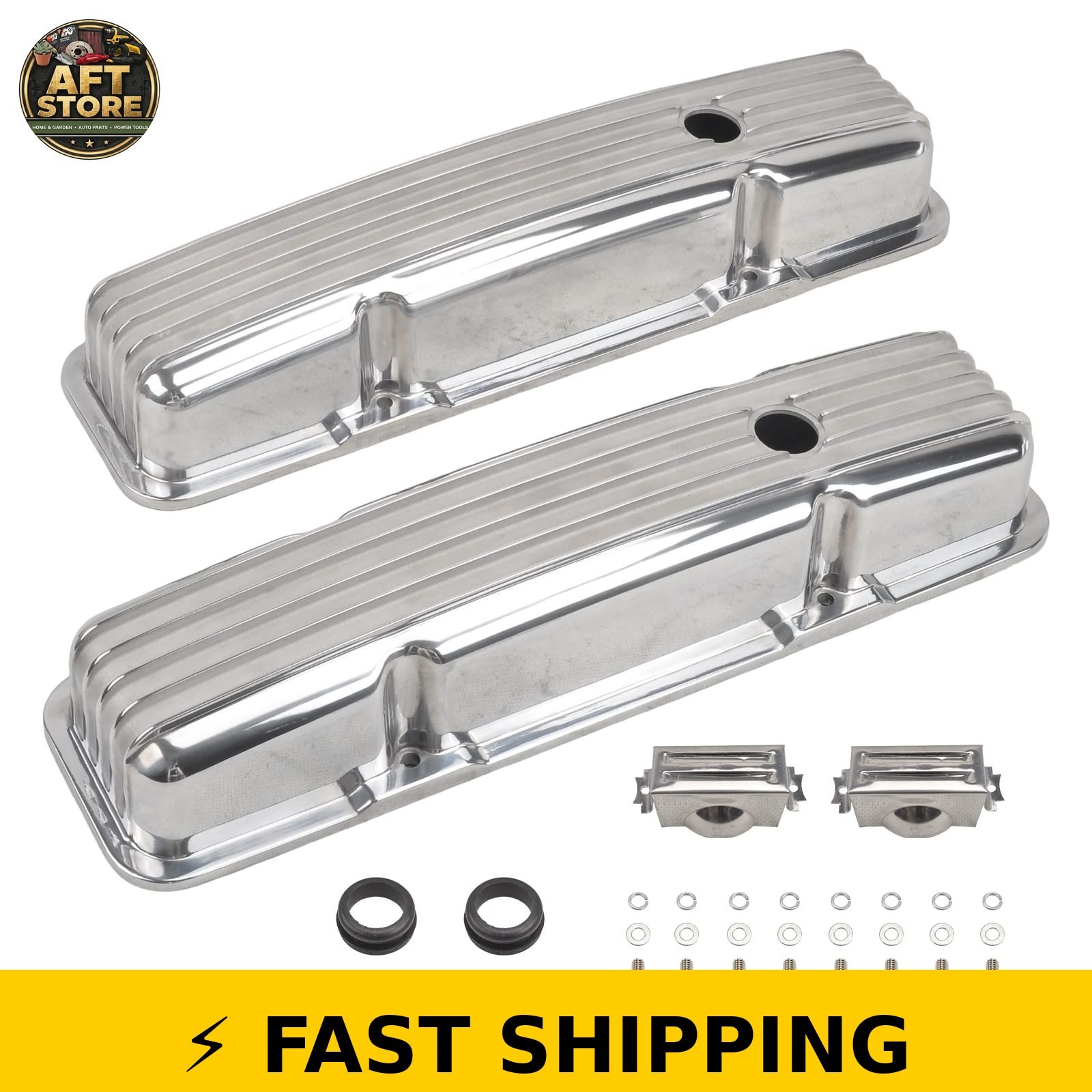 TBAPFS Aluminum Valve Covers Retro Finned Polished
