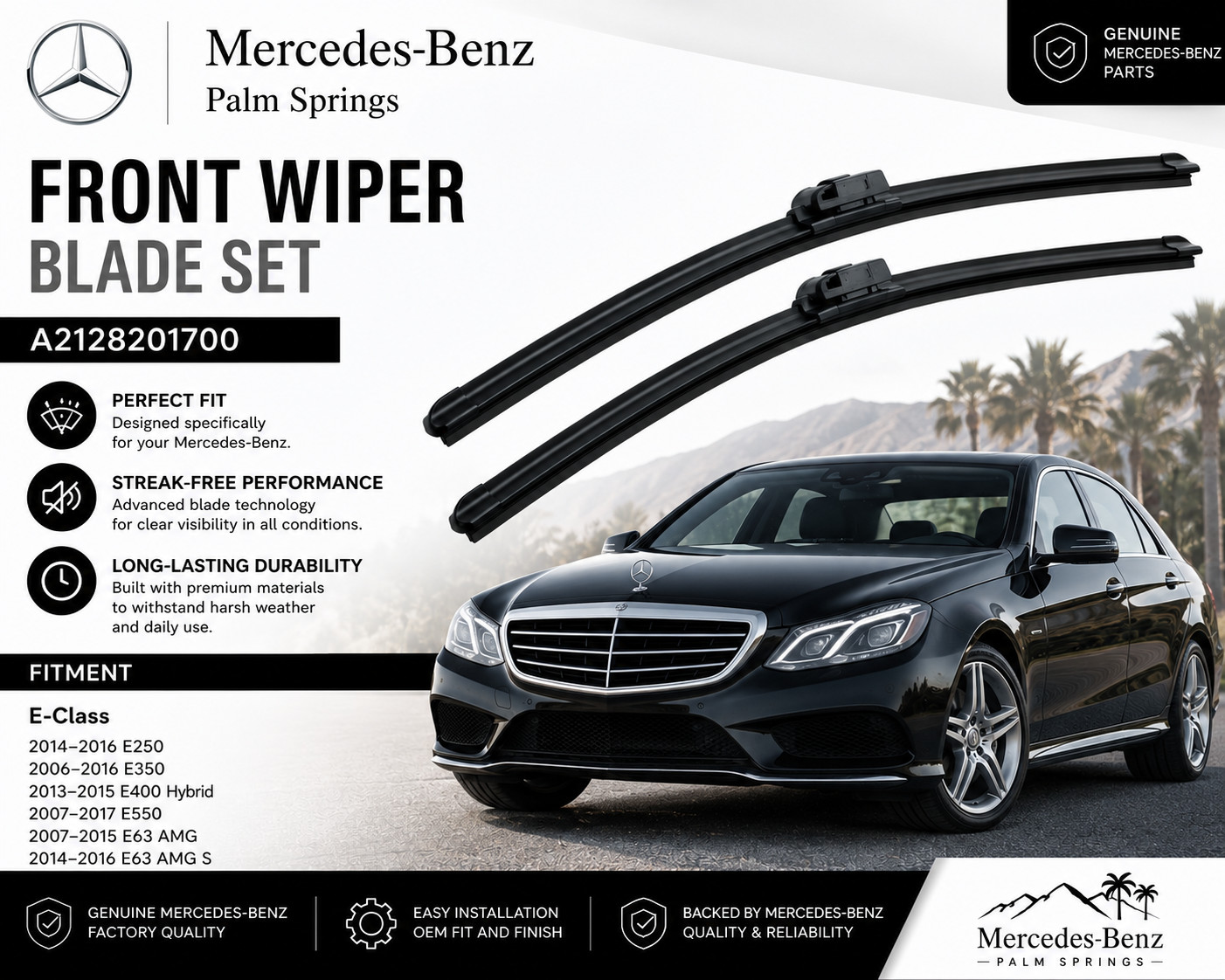 Front Wiper Blade Set Genuine Mercedes E-CLASS   A2128201700