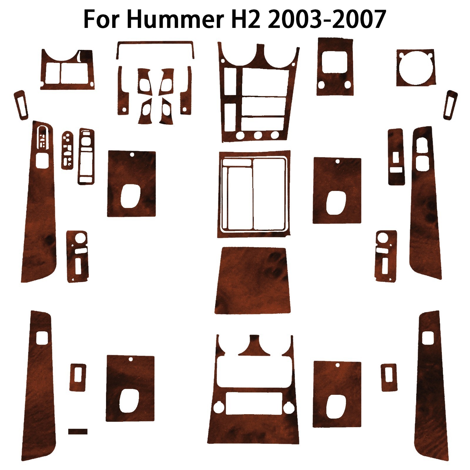 36Pcs Hummer H2 full interior dashbard trim kit in wood grain brown 2003-07