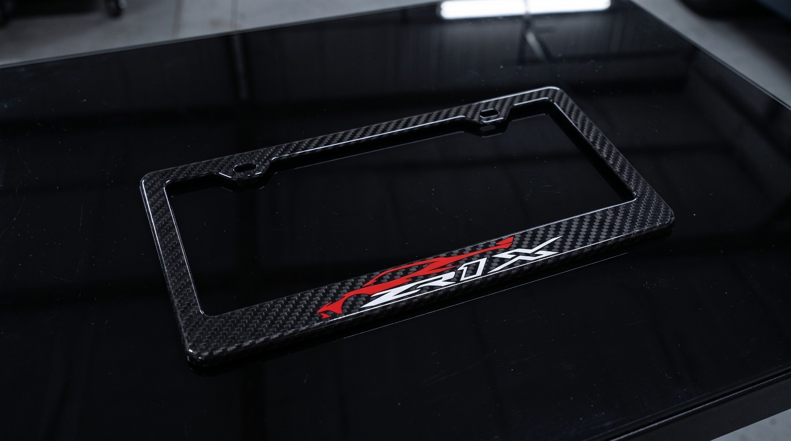 Corvette ZR1X C8 Black 100% 3K Carbon Fiber License Plate Frame Corvette ZR1X C8 Black 100% 3K Carbon Fiber License Plate Frame