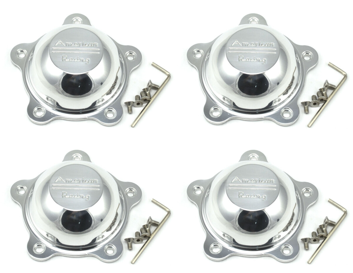 4x New American Racing Polished Wheel Center Caps Torq Thrust Salt Flat VN471