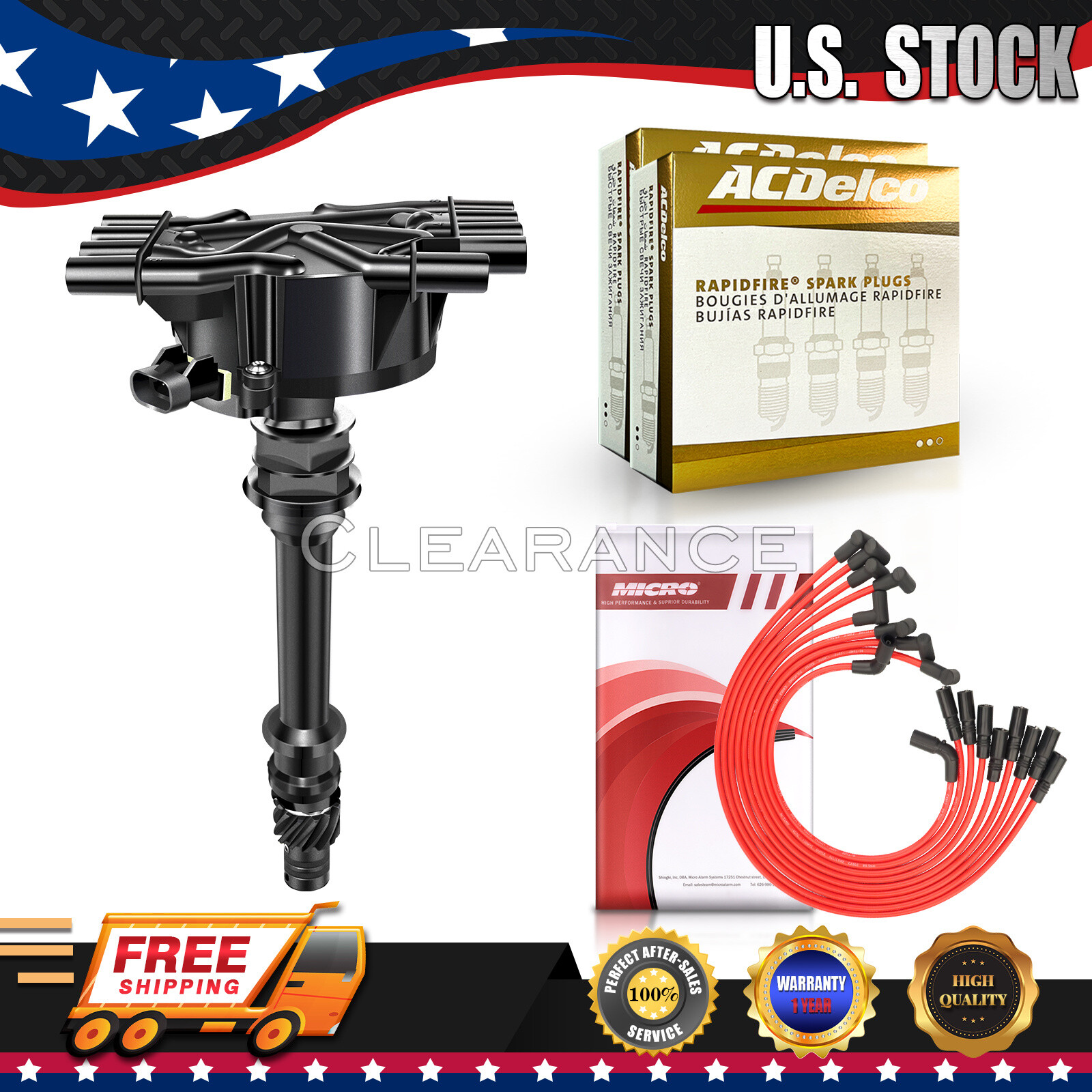GM01 Ignition Distributor & Spark Plug & Wire for Chevy Express C1500 GMC 5.7L